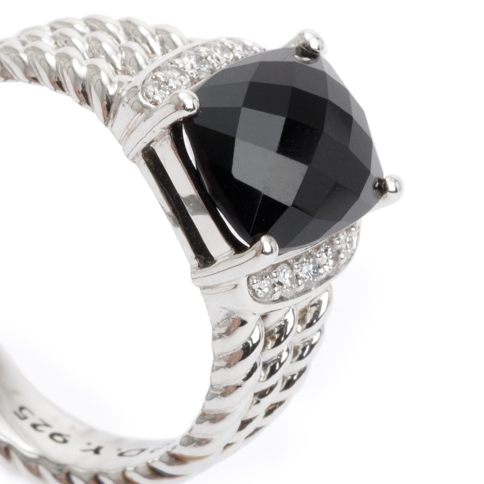 David Yurman Sterling Silver Onyx & Diamond Petite Wheaton Ring, Size 5.75