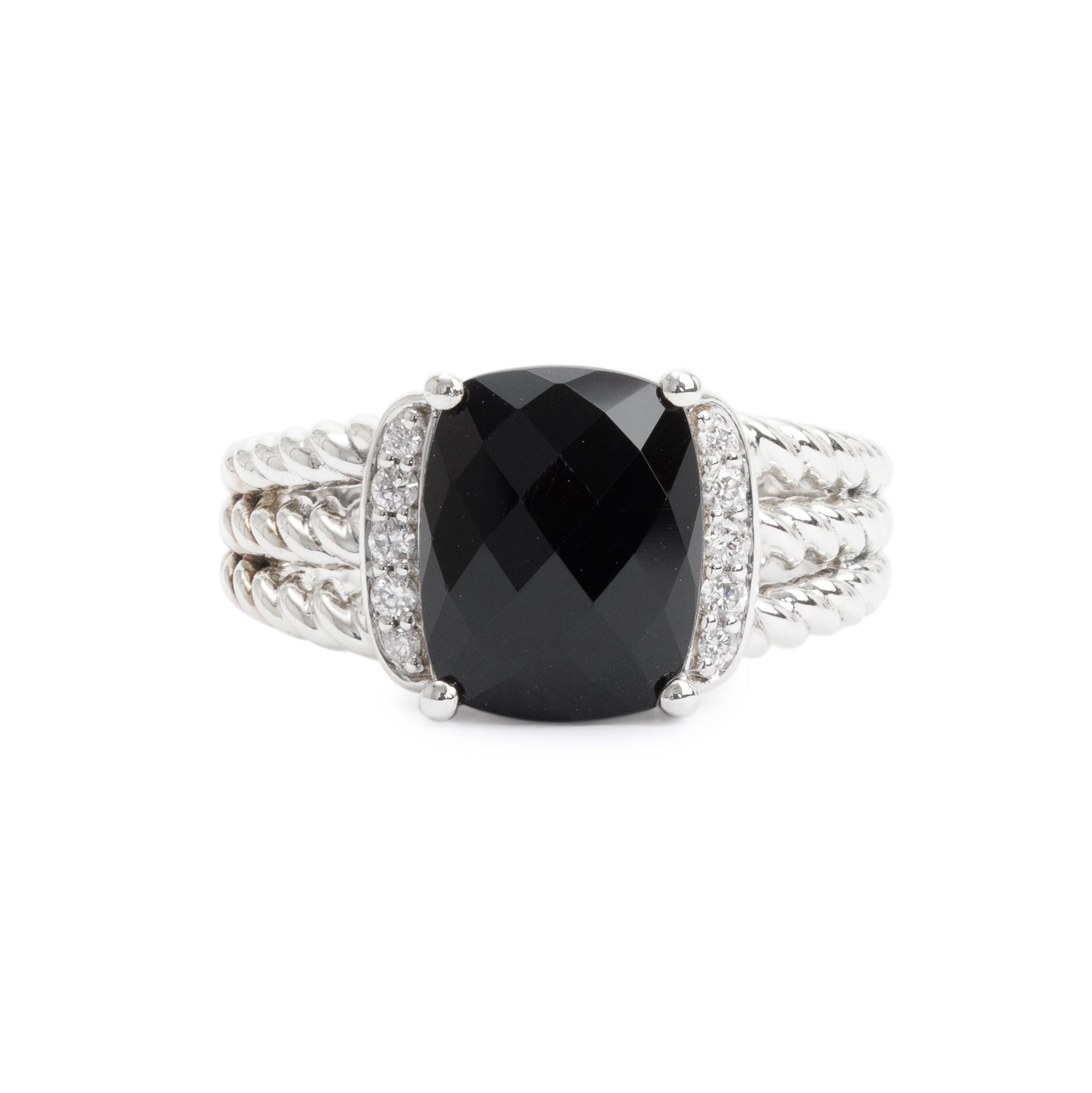 David Yurman Sterling Silver Onyx & Diamond Petite Wheaton Ring, Size 5.75