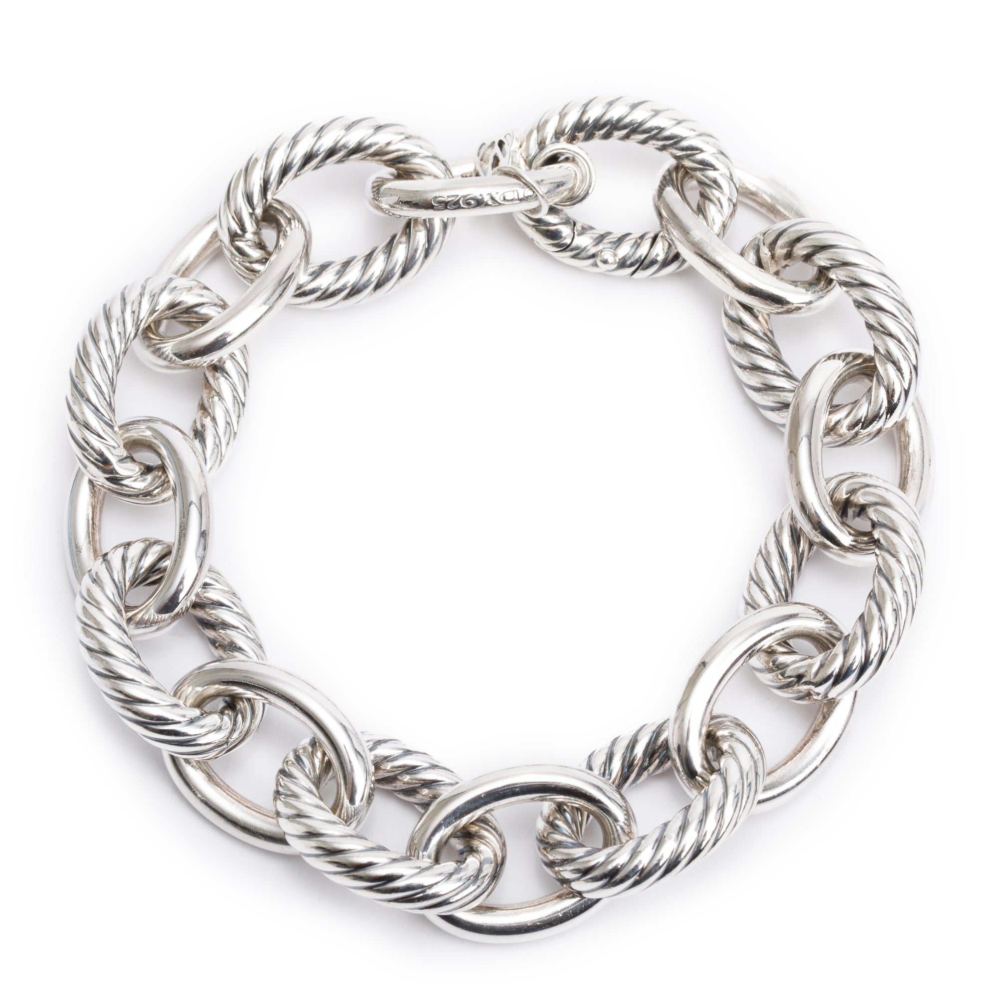 David Yurman Sterling Silver Oval Link Chain Bracelet, 17 MM w/ Box