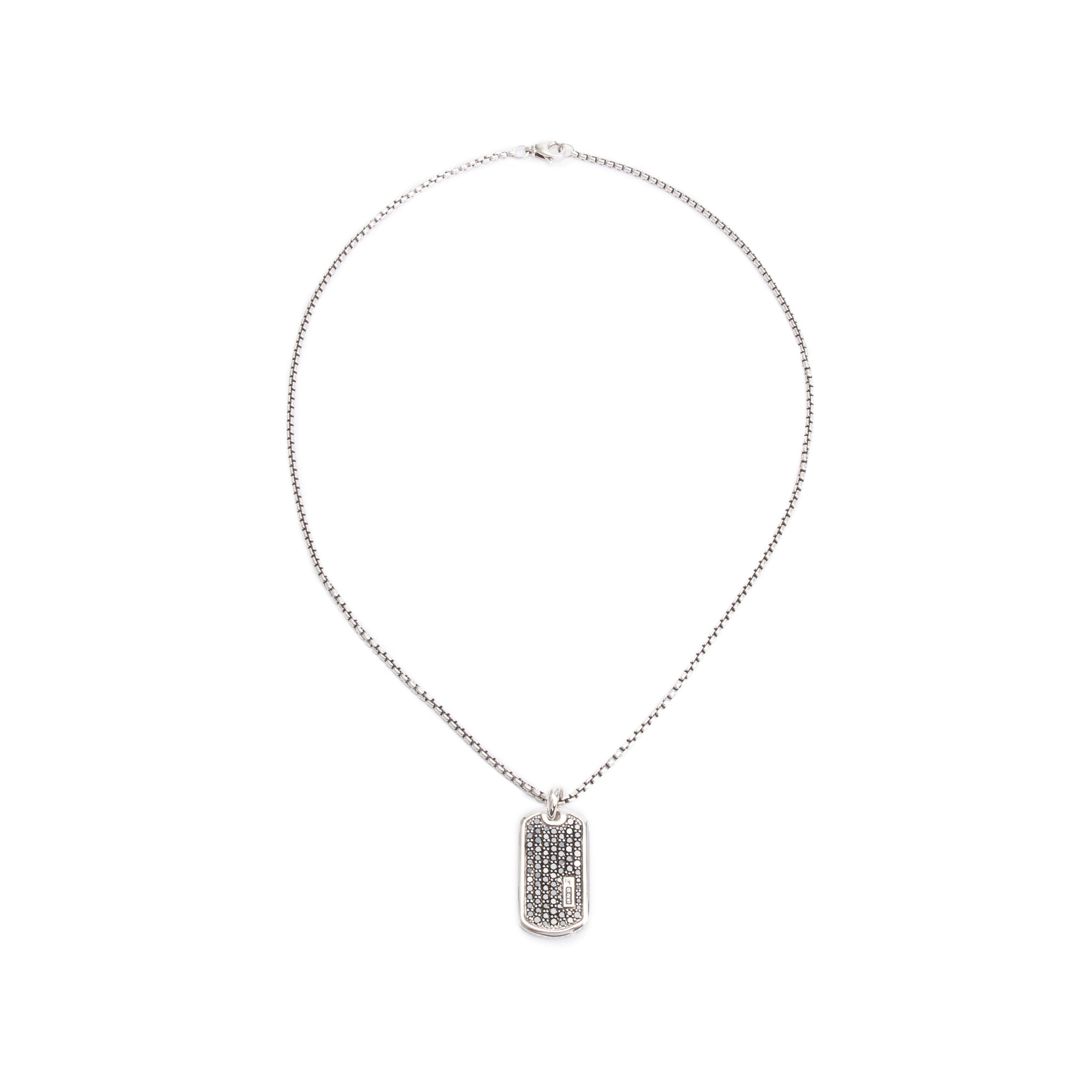 David Yurman Sterling Silver Pave Black Diamond 35MM Tag Pendant Necklace w/ Box
