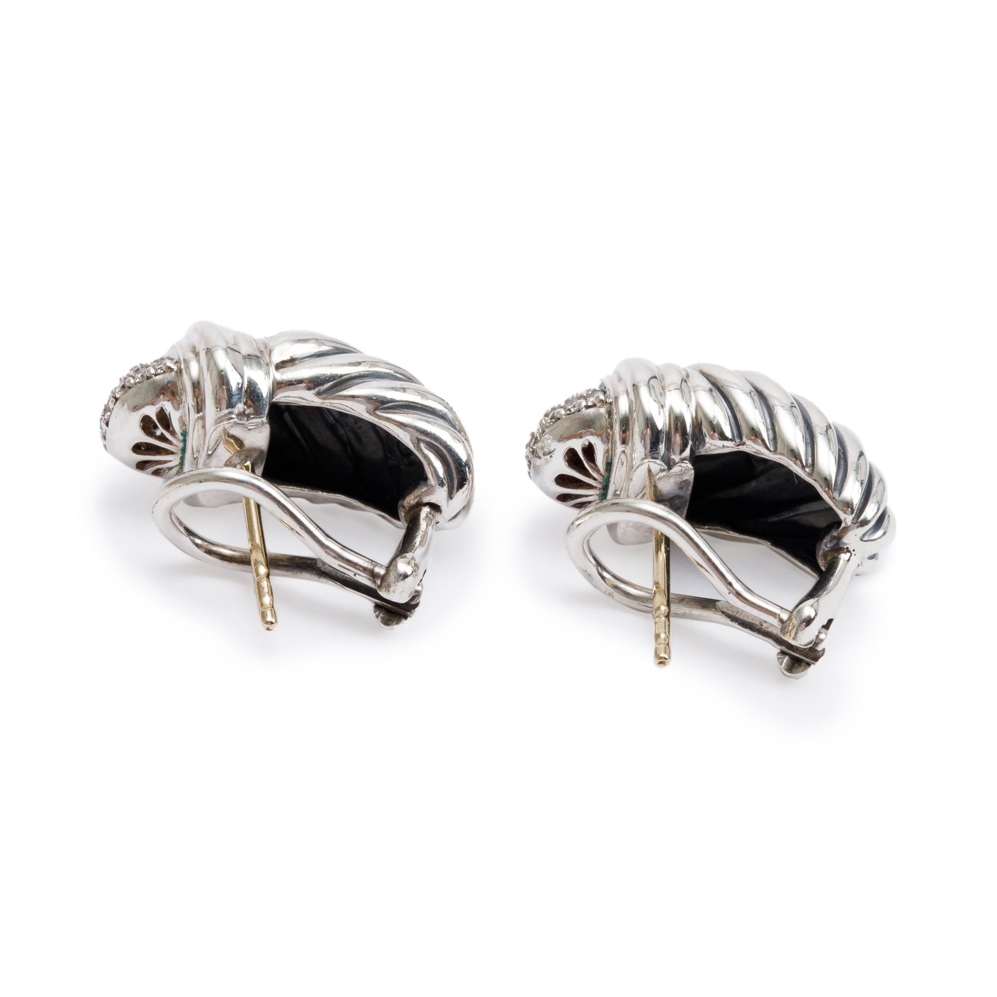 David Yurman Sterling Silver Pave Diamond Cable Shrimp Earrings