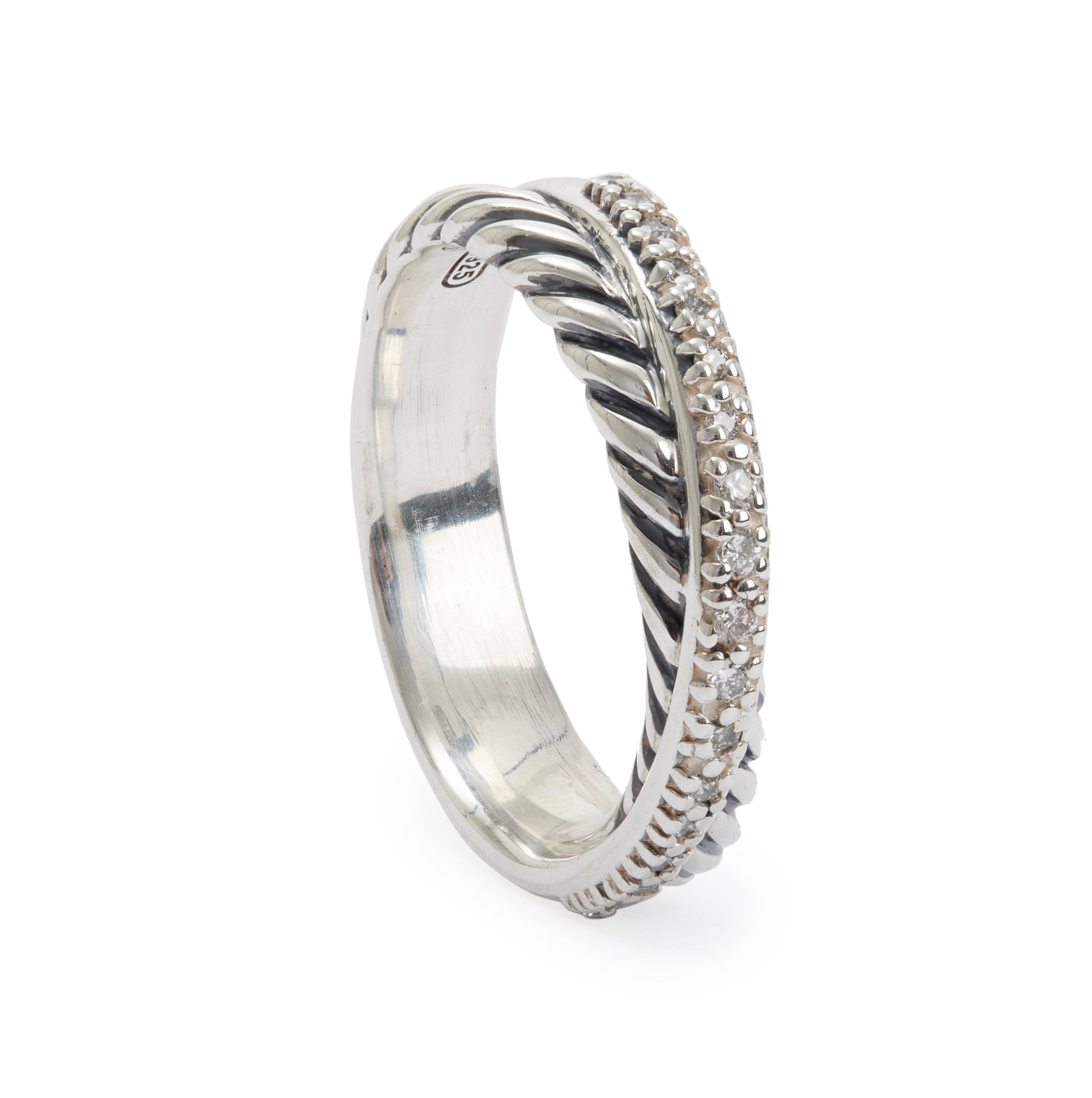 David Yurman Sterling Silver & Pave Diamond Crossover 5.3 MM Band Ring, Size 8