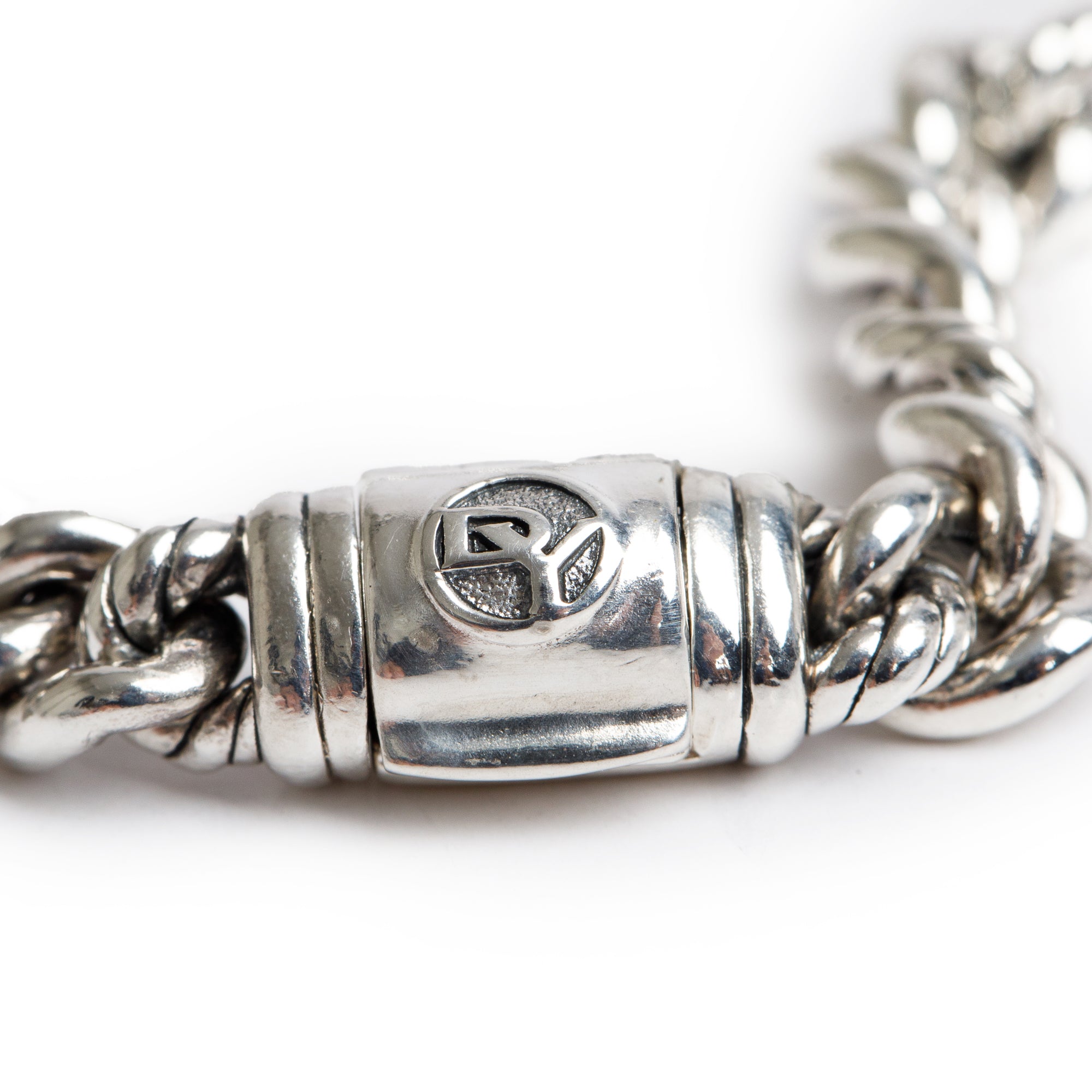 David Yurman Sterling Silver Pave Diamond Curb Link 'Love' ID Bracelet