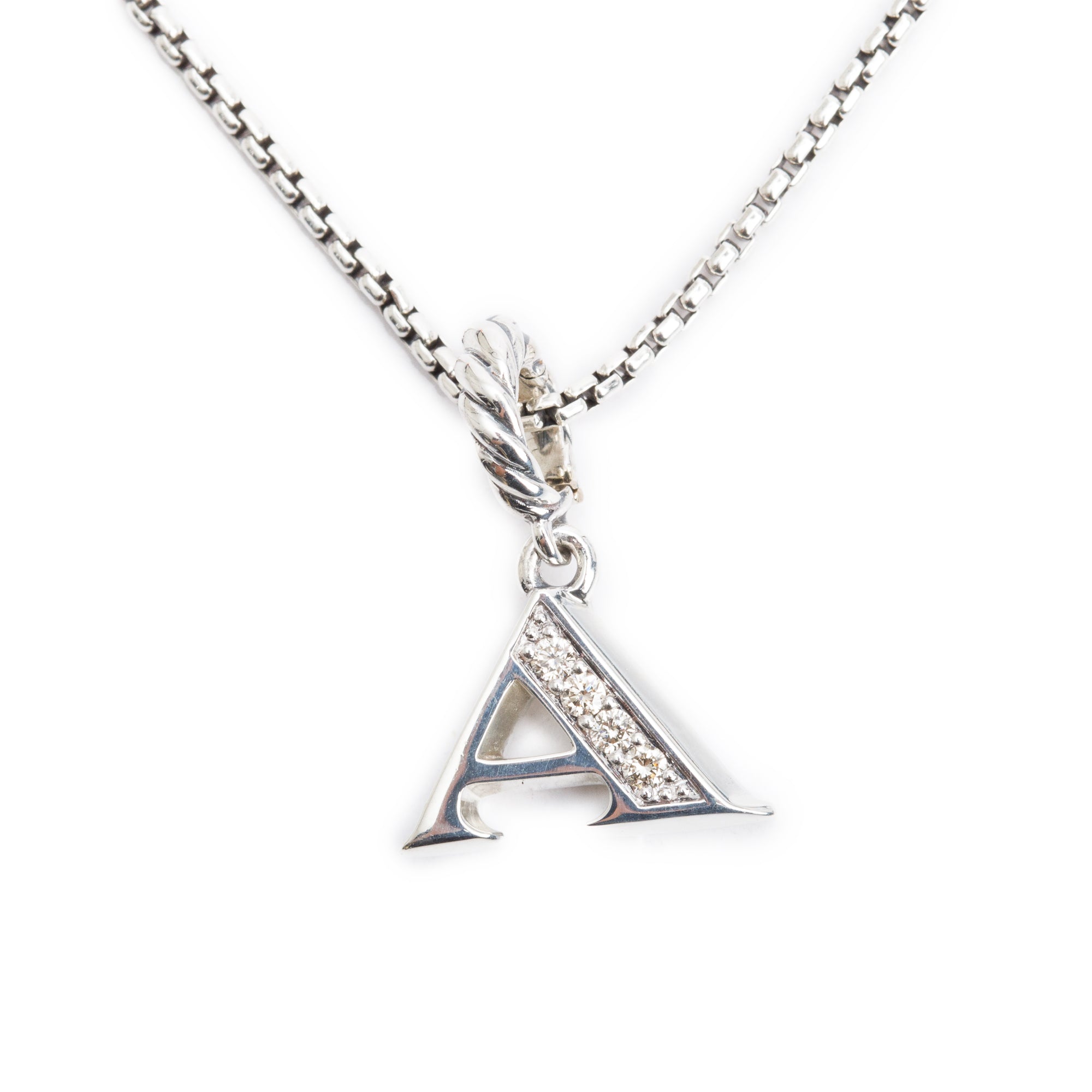 David Yurman Sterling Silver Pave Diamond Letter 'A' Pendant Necklace