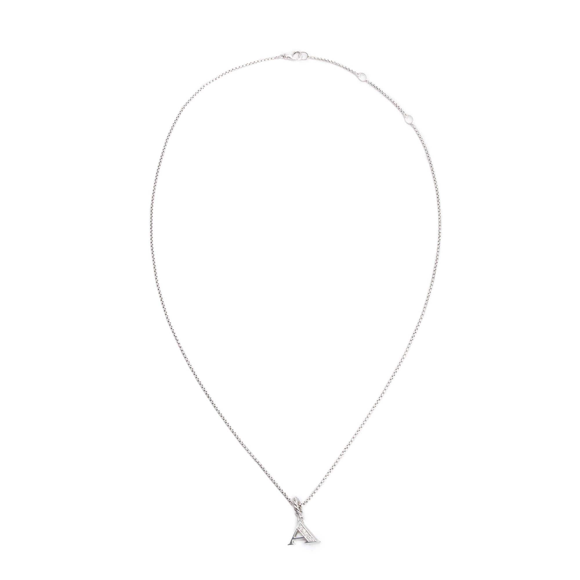 David Yurman Sterling Silver Pave Diamond Letter 'A' Pendant Necklace
