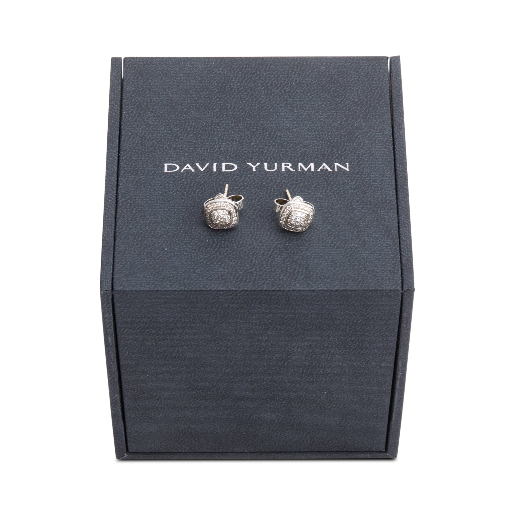 David Yurman Sterling Silver Pave Diamond Petite Albion Stud Earrings w/ Box