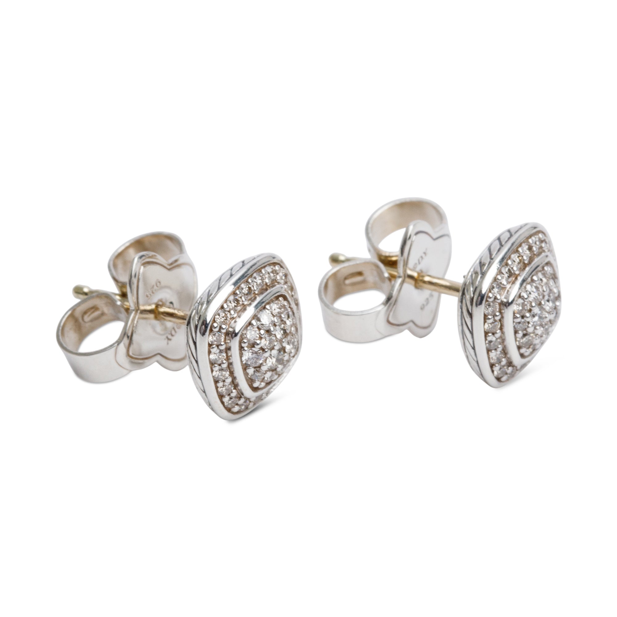 David Yurman Sterling Silver Pave Diamond Petite Albion Stud Earrings w/ Box