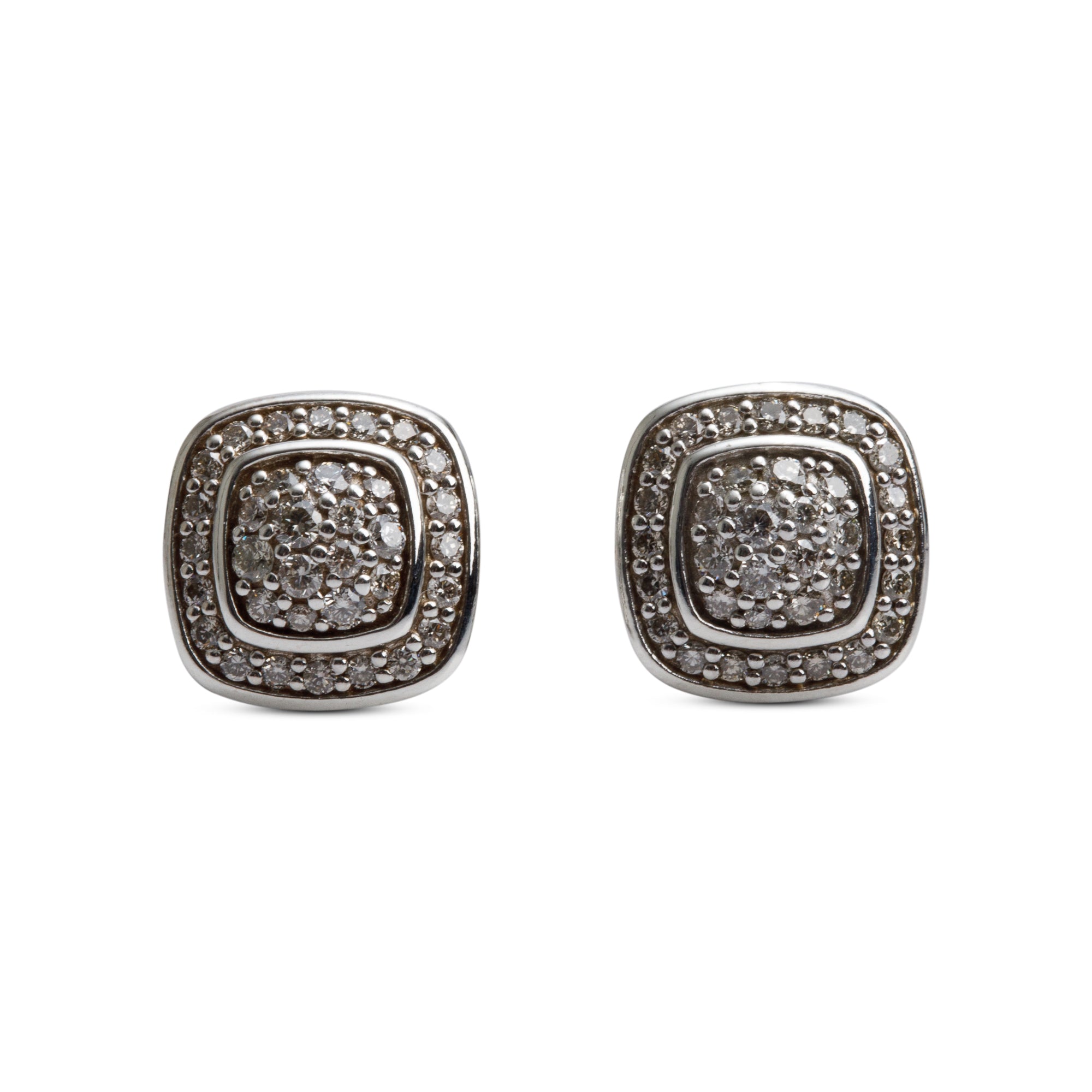 David Yurman Sterling Silver Pave Diamond Petite Albion Stud Earrings w/ Box