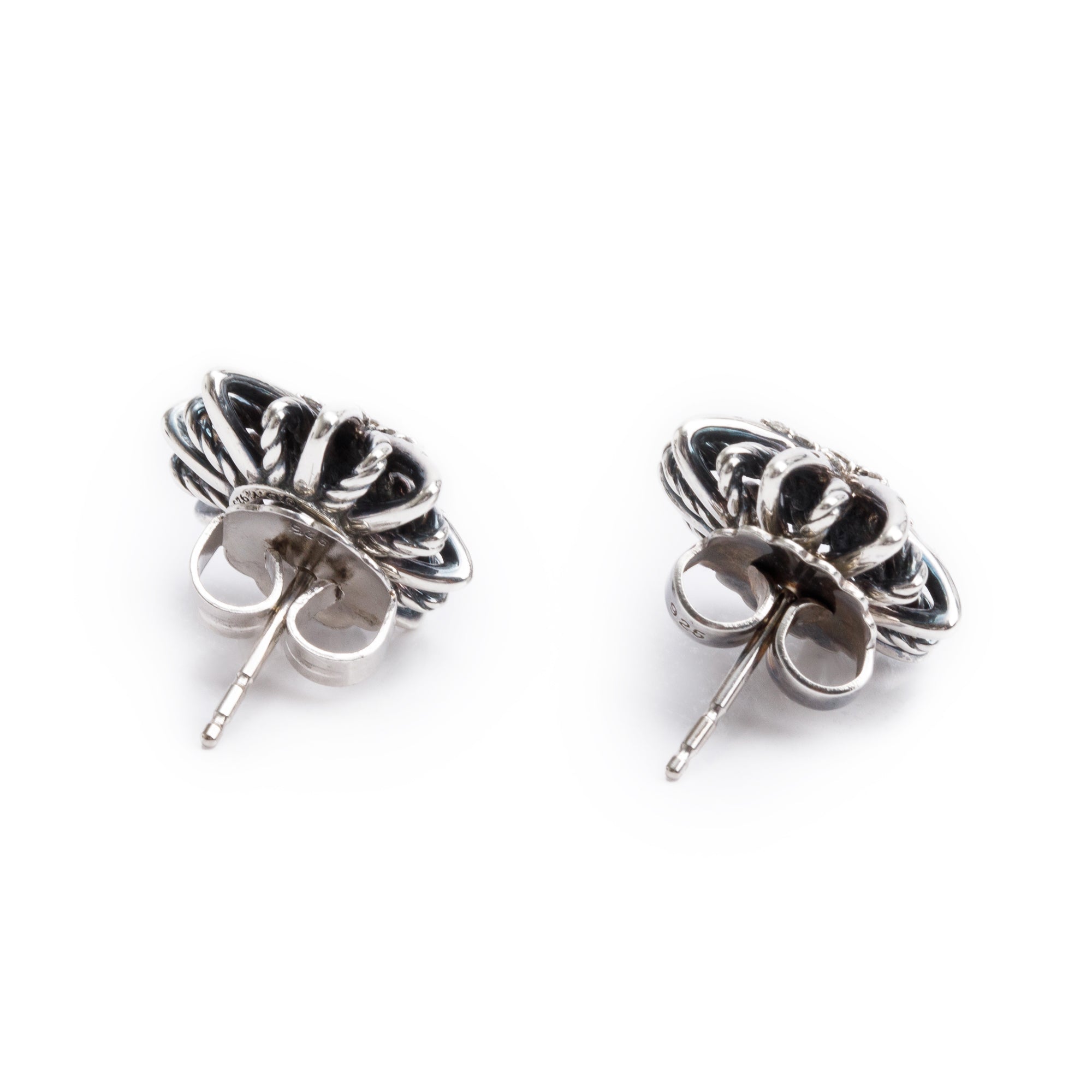 David Yurman Sterling Silver Pave Diamond Starburst Stud Earrings w/ Box