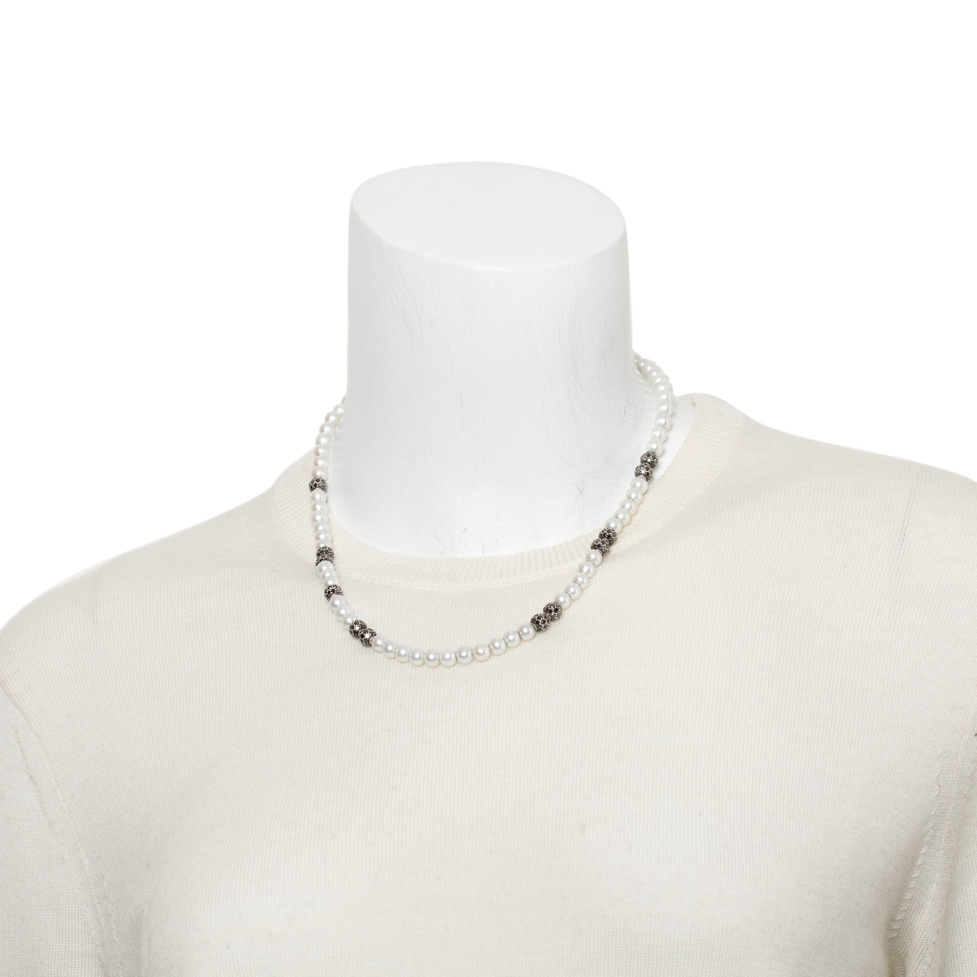 David Yurman Sterling Silver Pearl & Black Diamond Spiritual Beads Necklace w/ Box & Receipt