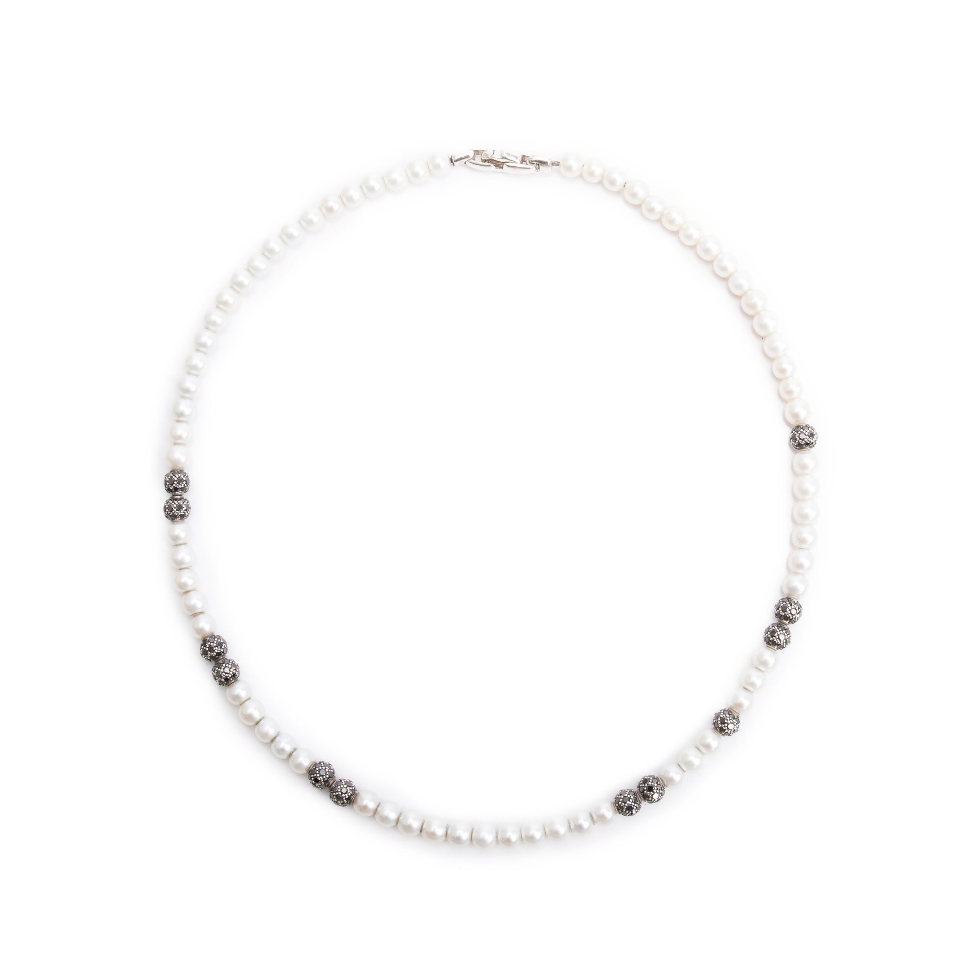 David Yurman Sterling Silver Pearl & Black Diamond Spiritual Beads Necklace w/ Box & Receipt