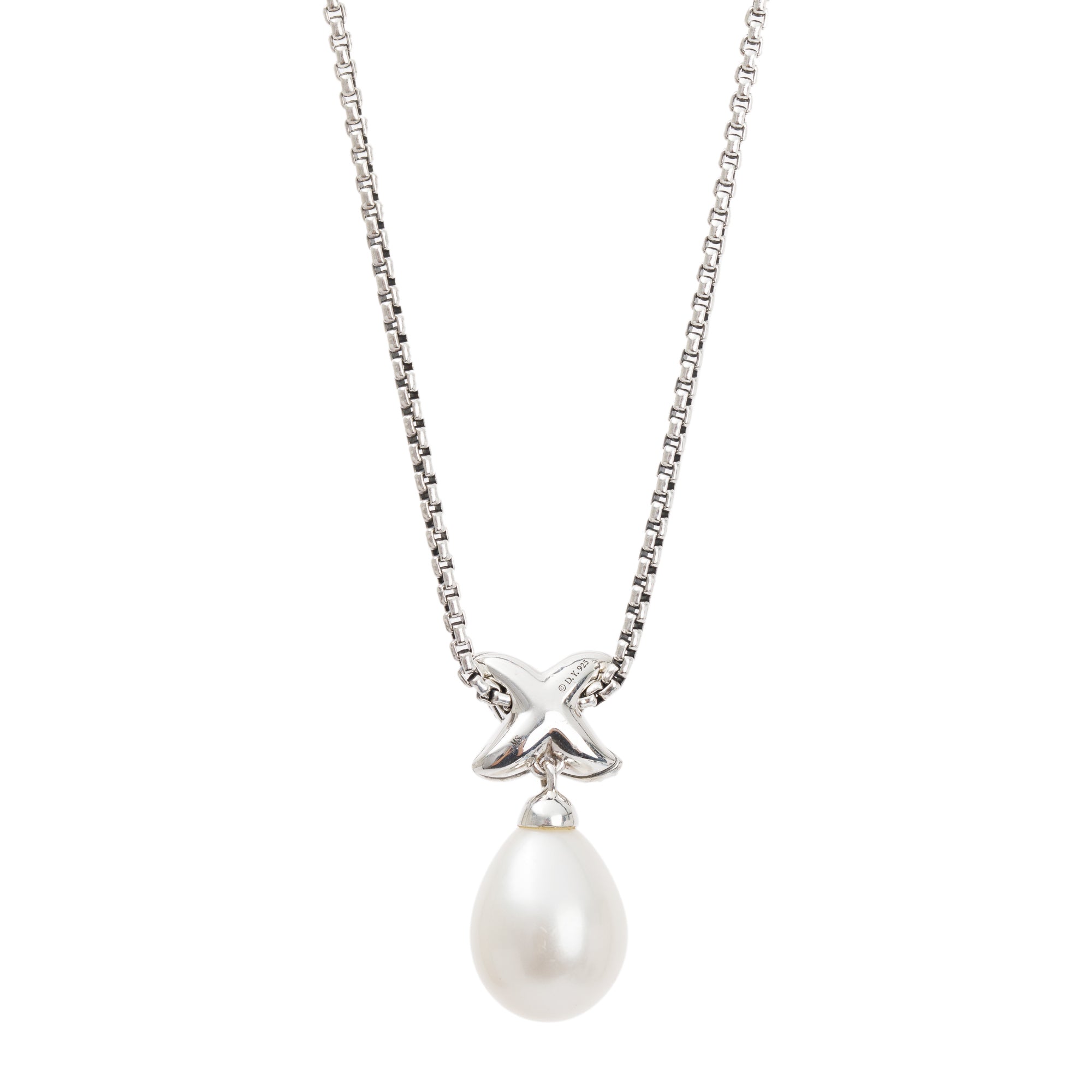 David Yurman Sterling Silver Pearl & Diamond Crossover X Pendant Necklace