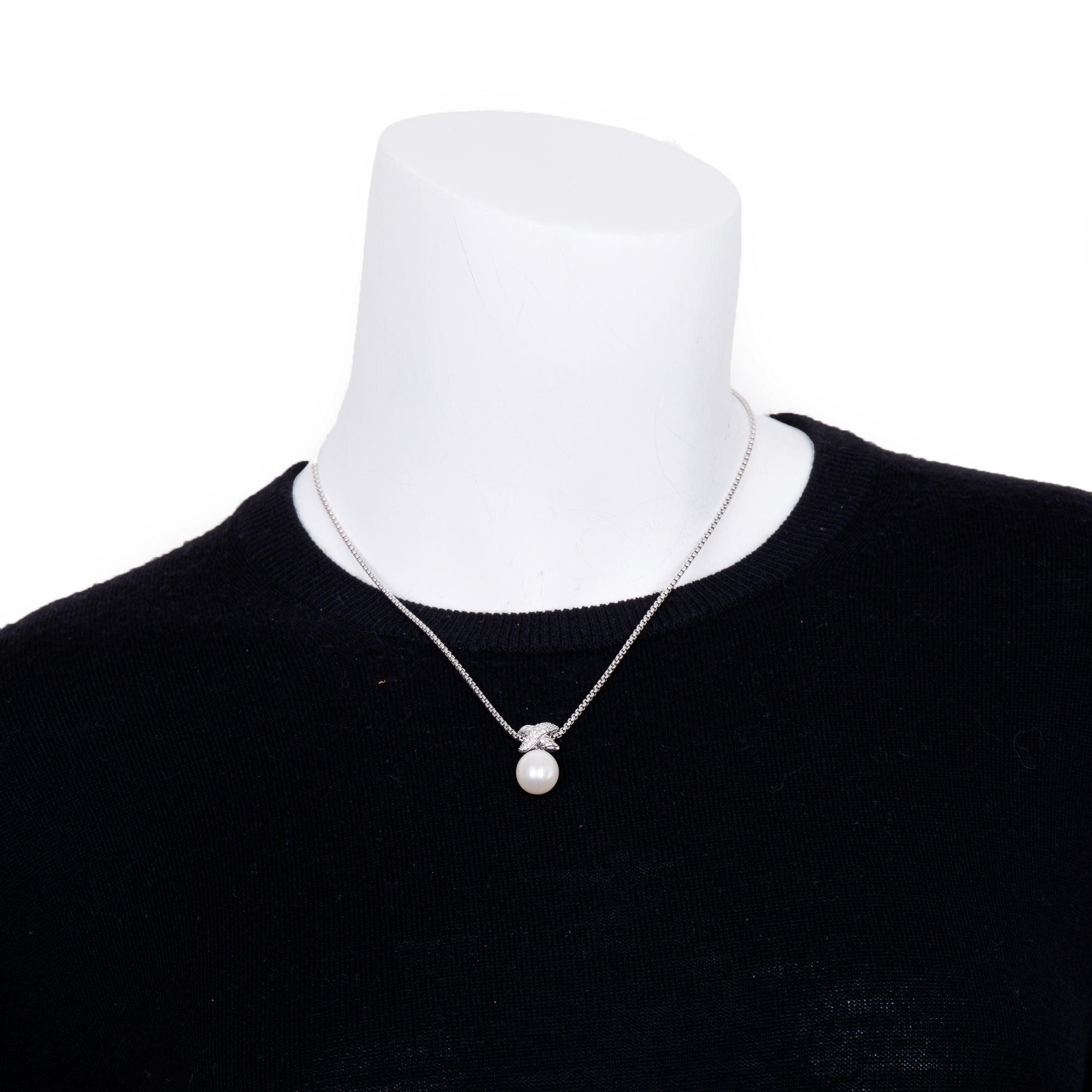 David Yurman Sterling Silver Pearl & Diamond Crossover X Pendant Necklace