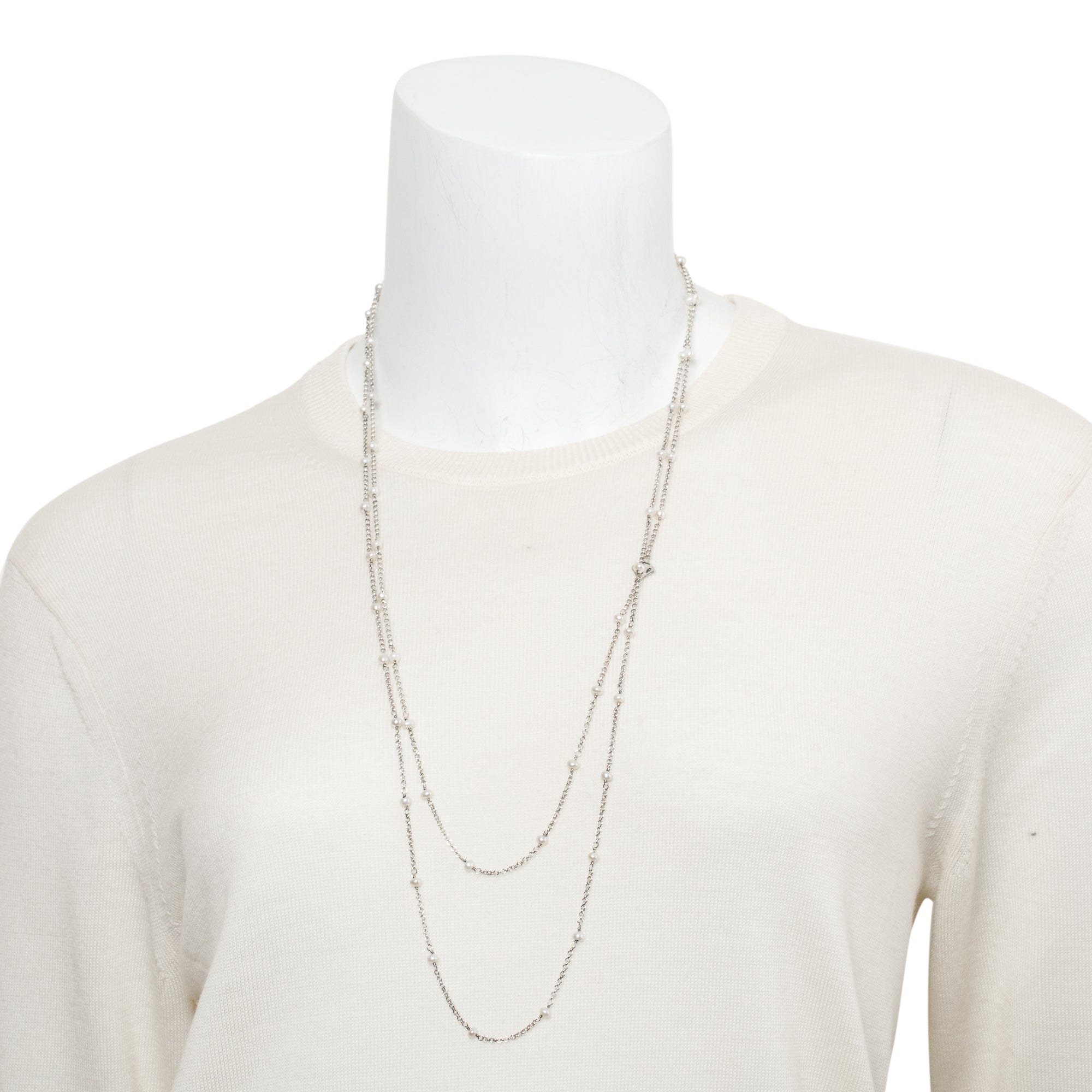 David Yurman Sterling Silver Pearl Logo Long Station Necklace