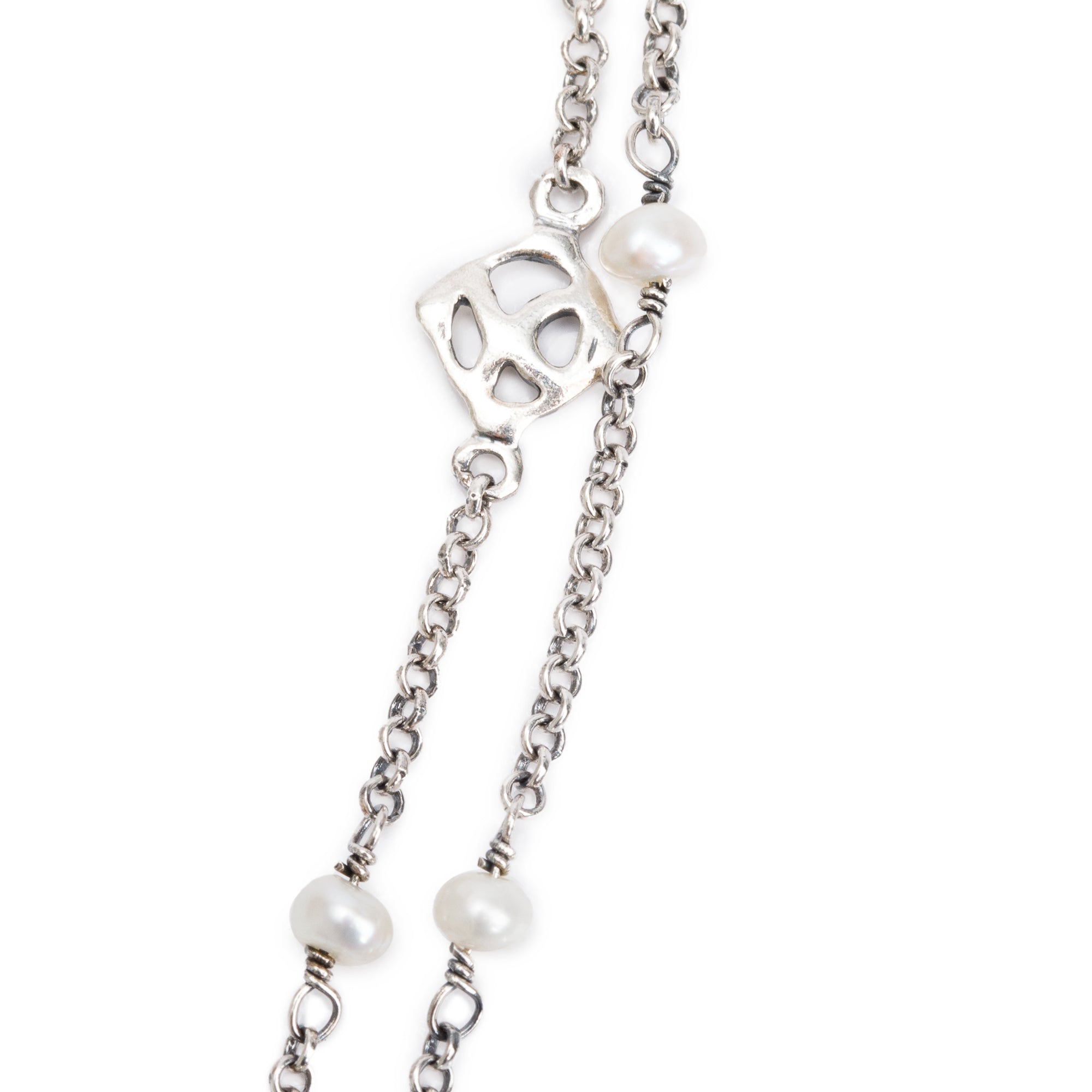 David Yurman Sterling Silver Pearl Logo Long Station Necklace