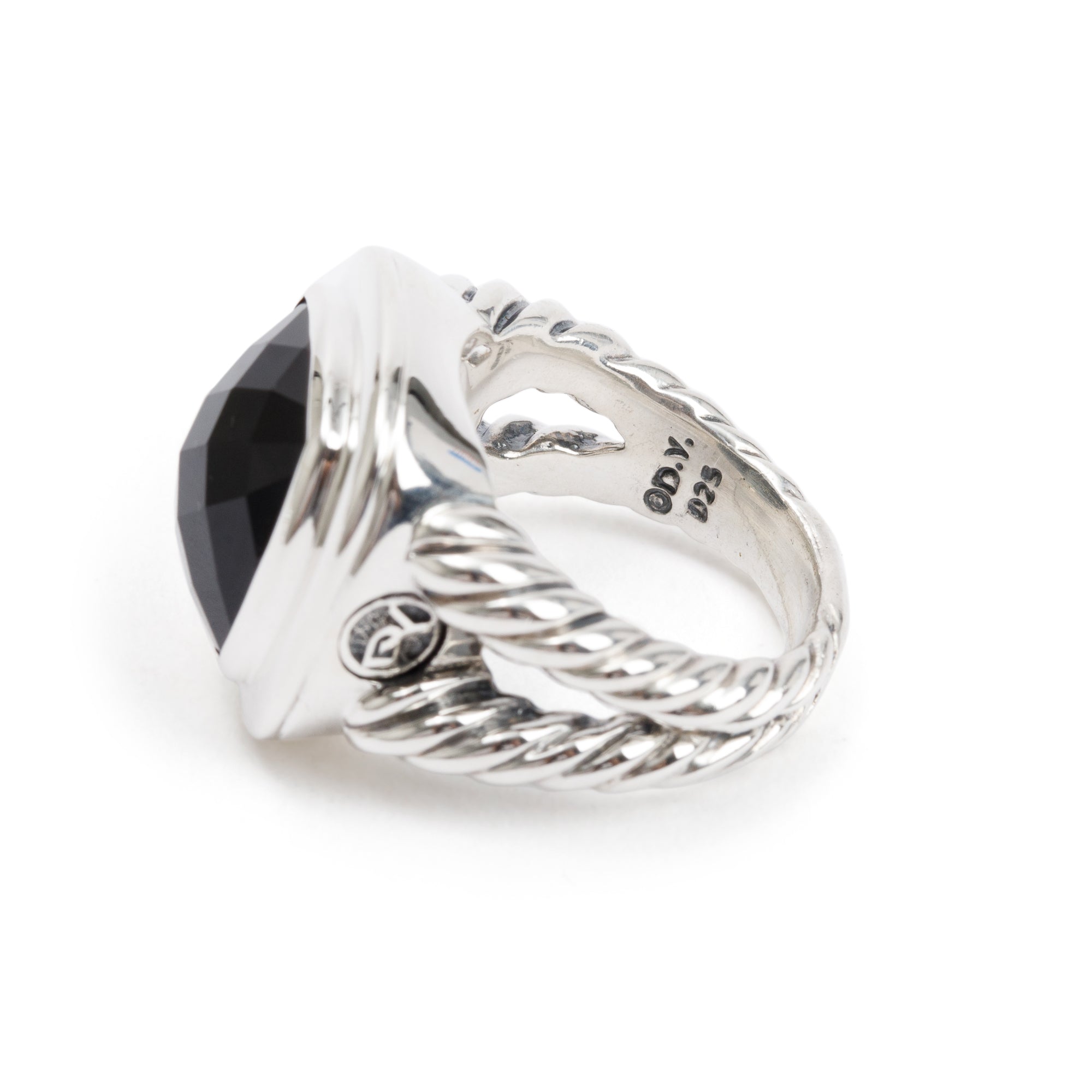 David Yurman Sterling Silver Petite Albion Ring with Black Onyx & Diamonds, Size 6