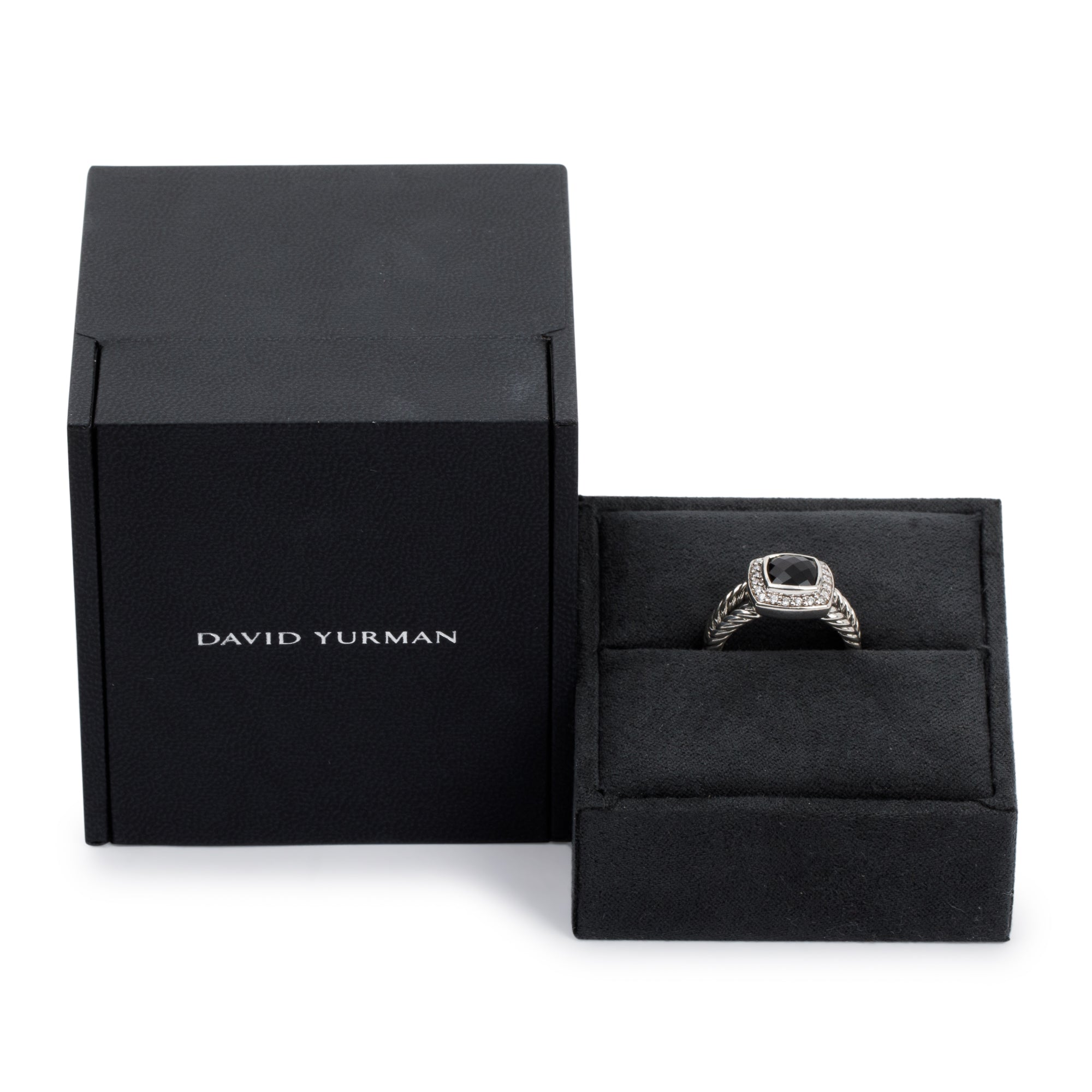 David Yurman Sterling Silver Petite Albion Ring with Black Onyx and Diamonds w/ Box