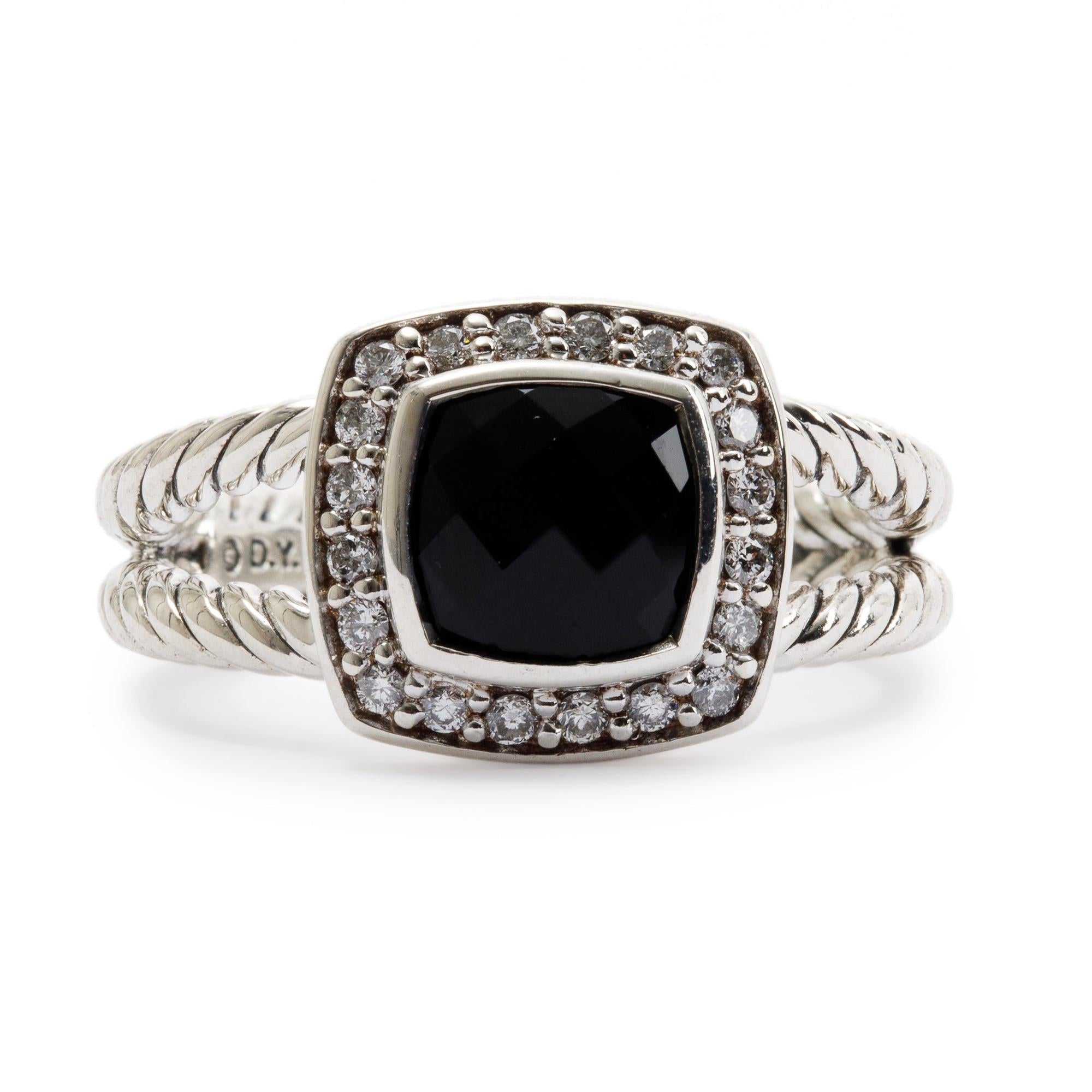 David Yurman Sterling Silver Petite Albion Ring with Black Onyx and Diamonds w/ Box