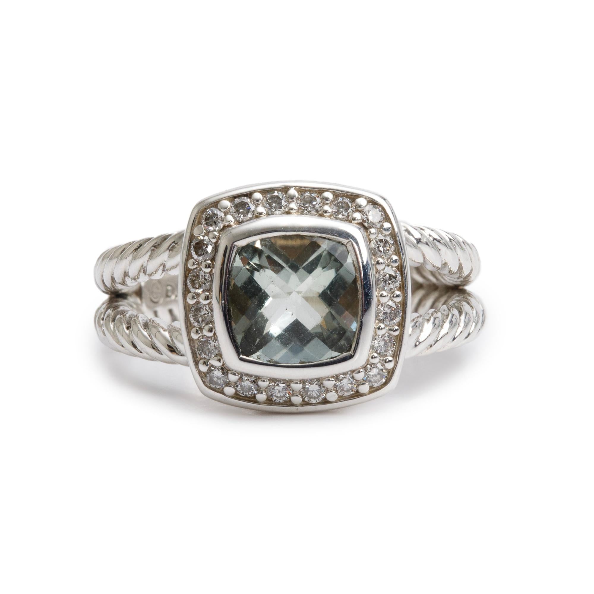 David Yurman Sterling Silver Petite Albion Ring with Prasiolite & Diamonds, Size 5