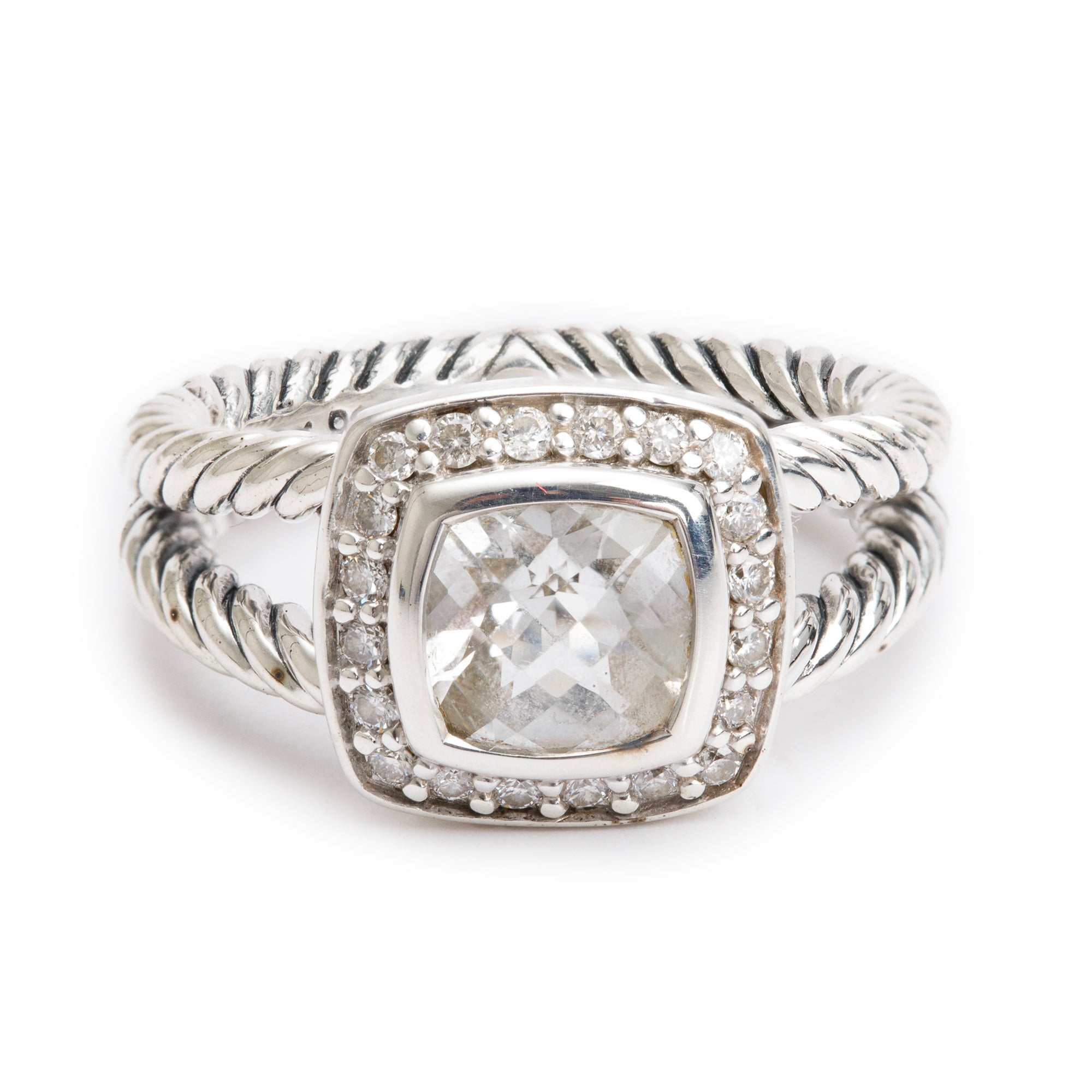 David Yurman Sterling Silver Petite Albion Ring with Topaz & Diamonds, Size 5.5