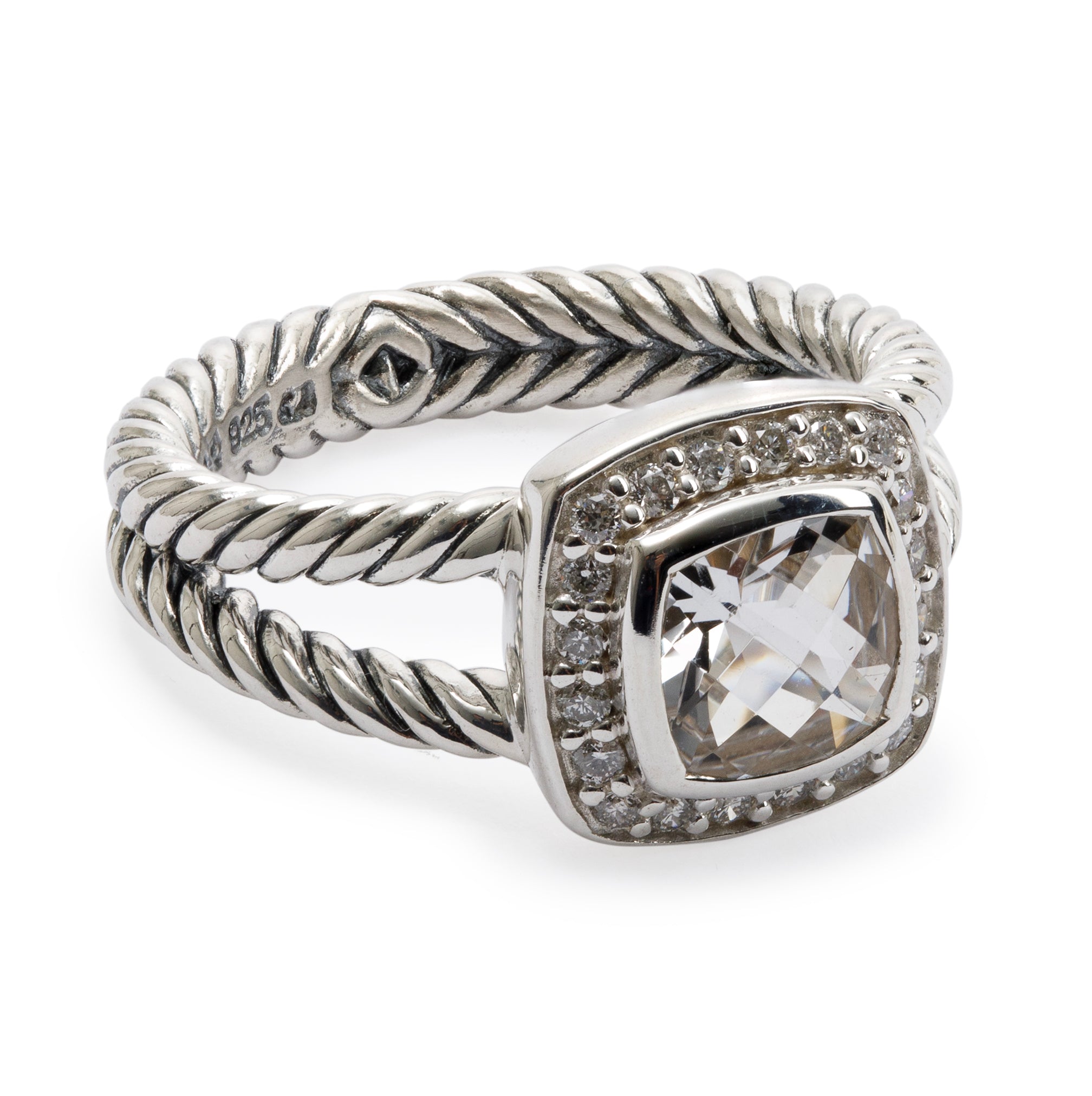 David Yurman Sterling Silver Petite Albion Ring with White Topaz and Diamonds