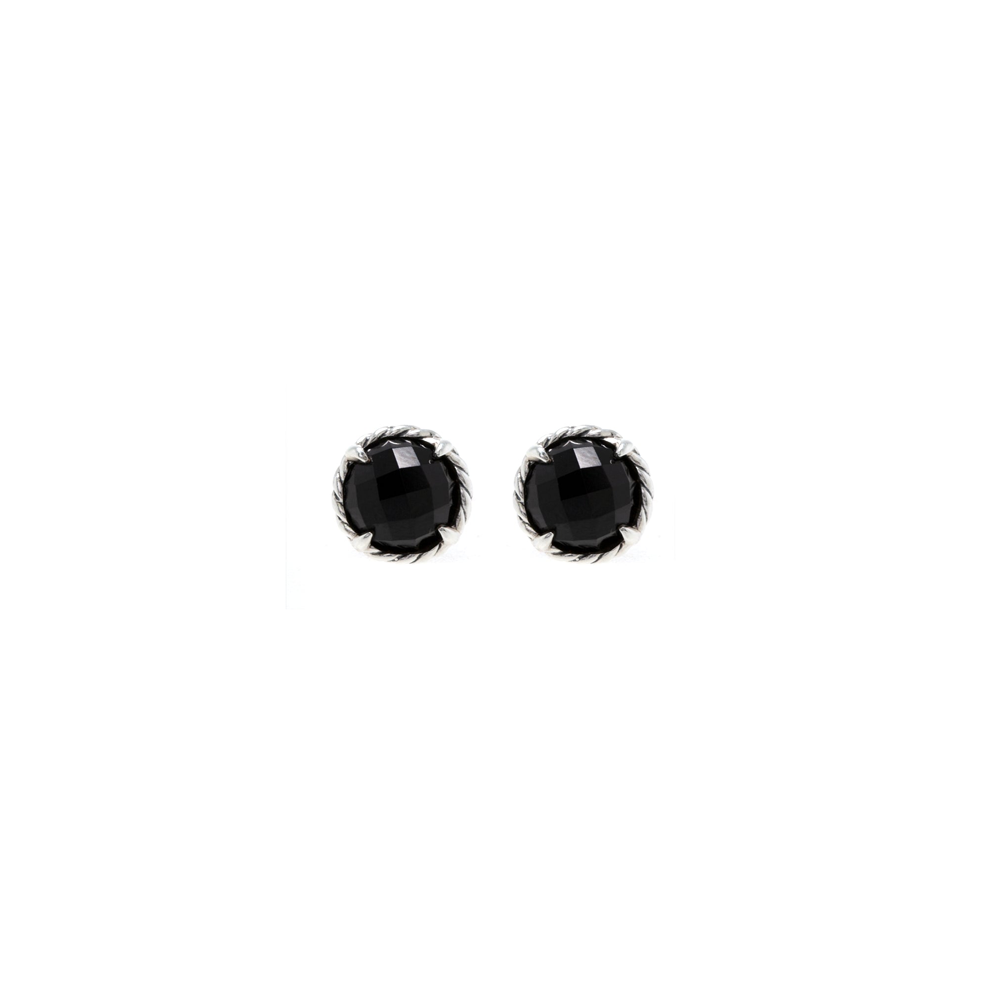 David Yurman Sterling Silver Petite Chatelaine Stud Earrings with Black Onyx