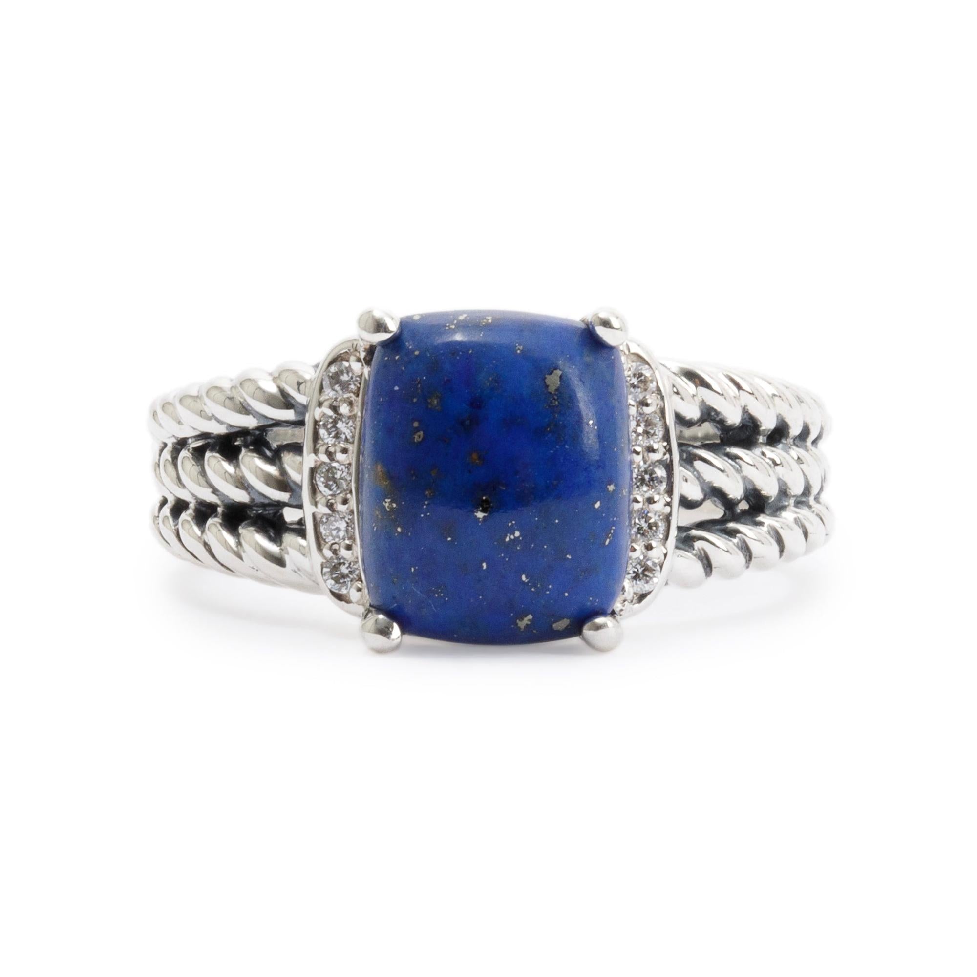 David Yurman Sterling Silver Petite Wheaton Ring with Lapis Lazuli & Diamonds
