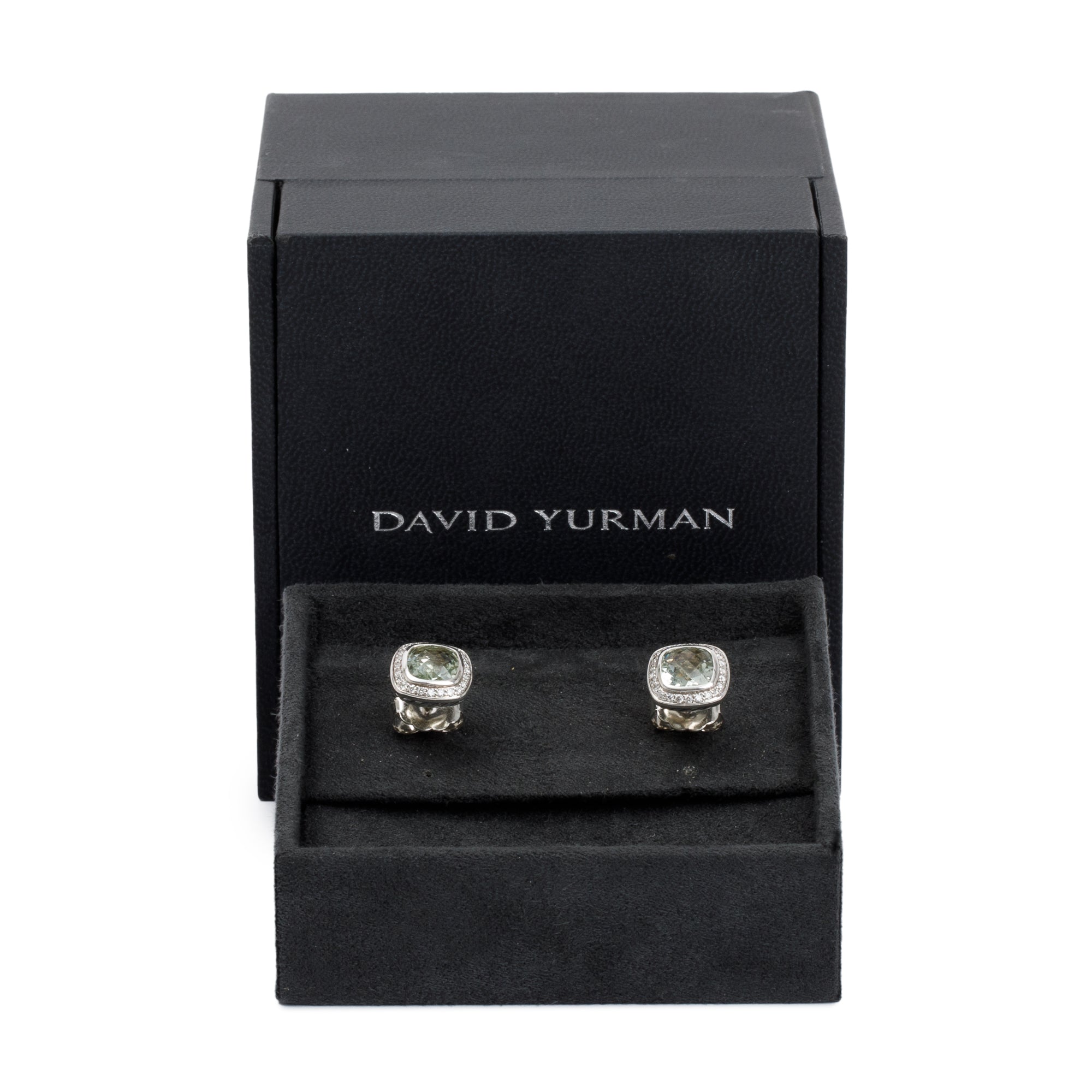 David Yurman Sterling Silver Prasiolite & Diamond Albion Stud Earrings