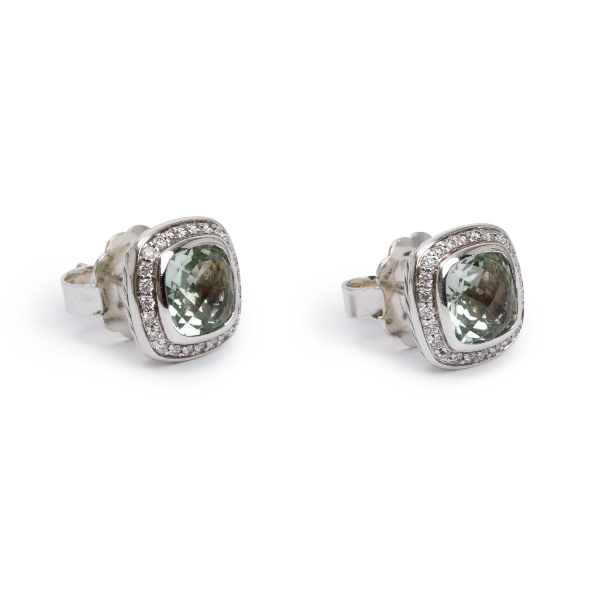 David Yurman Sterling Silver Prasiolite & Diamond Albion Stud Earrings