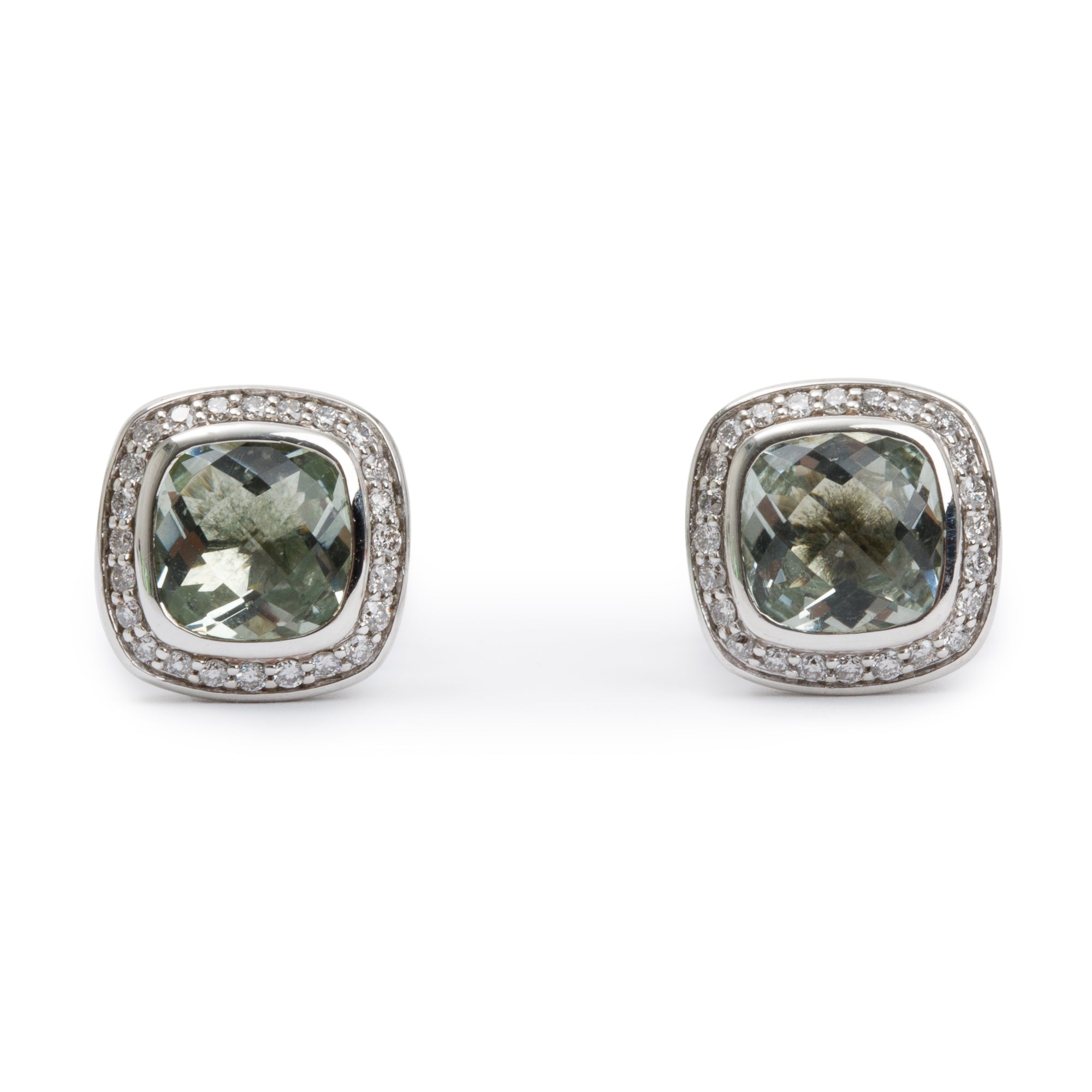 David Yurman Sterling Silver Prasiolite & Diamond Albion Stud Earrings