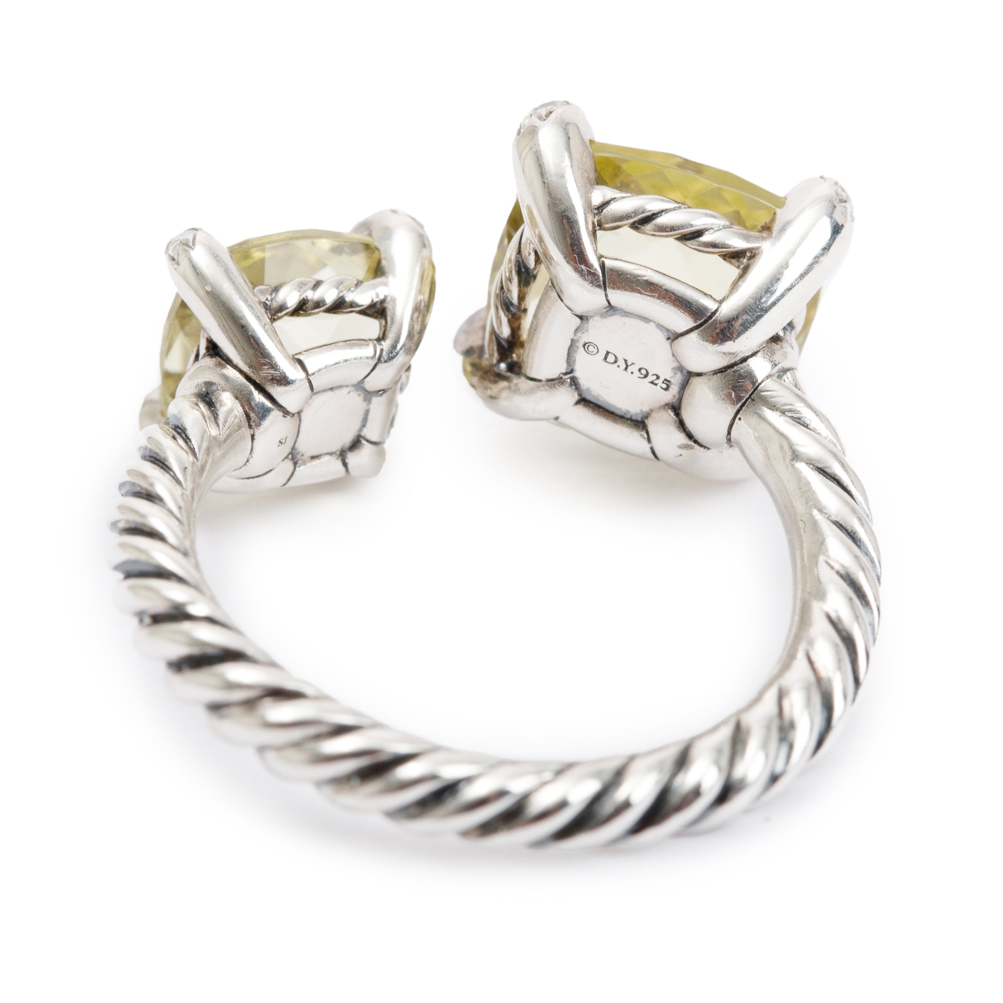 David Yurman Sterling Silver Quartz & Diamond Chatelaine Bypass Ring, Size 5.5