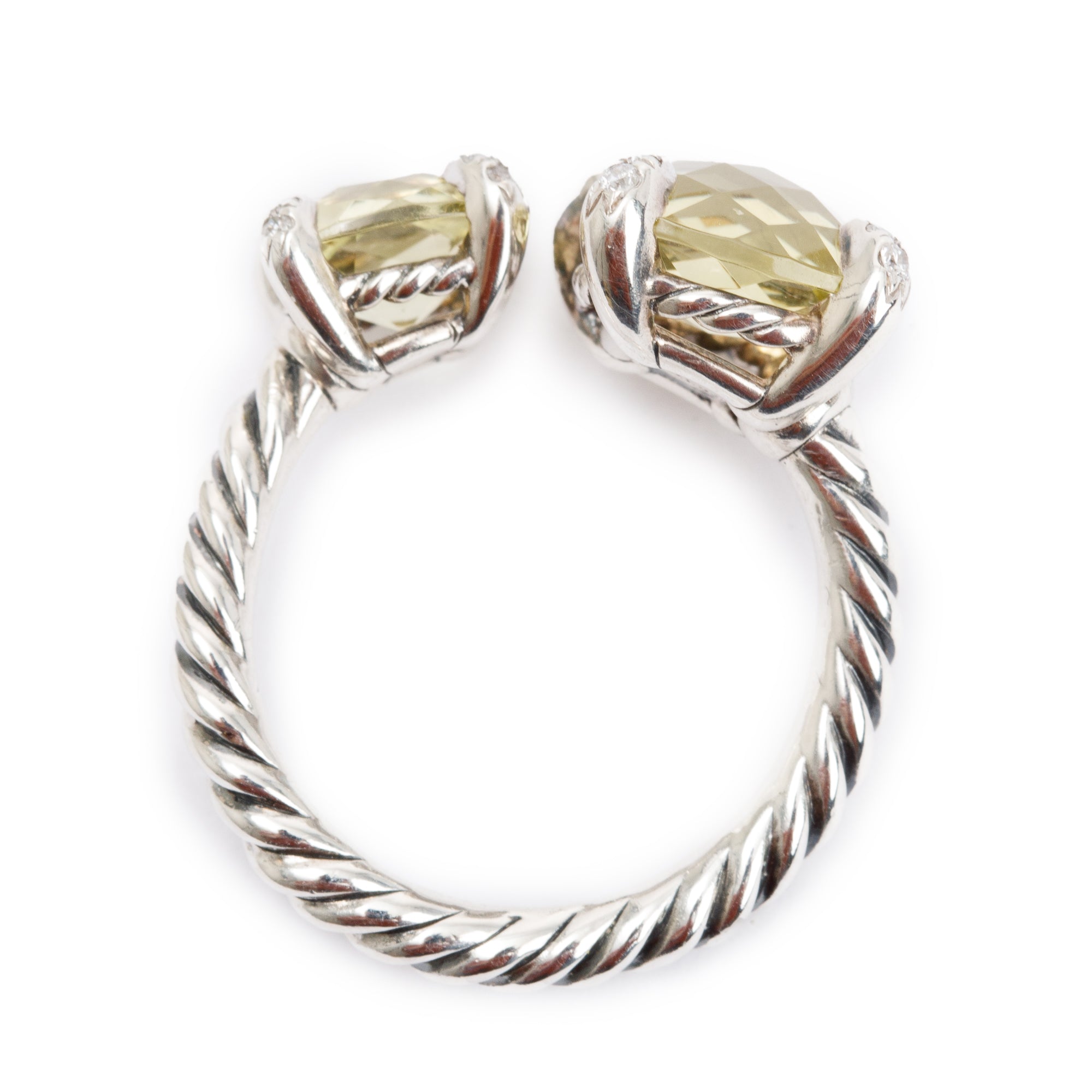 David Yurman Sterling Silver Quartz & Diamond Chatelaine Bypass Ring, Size 5.5