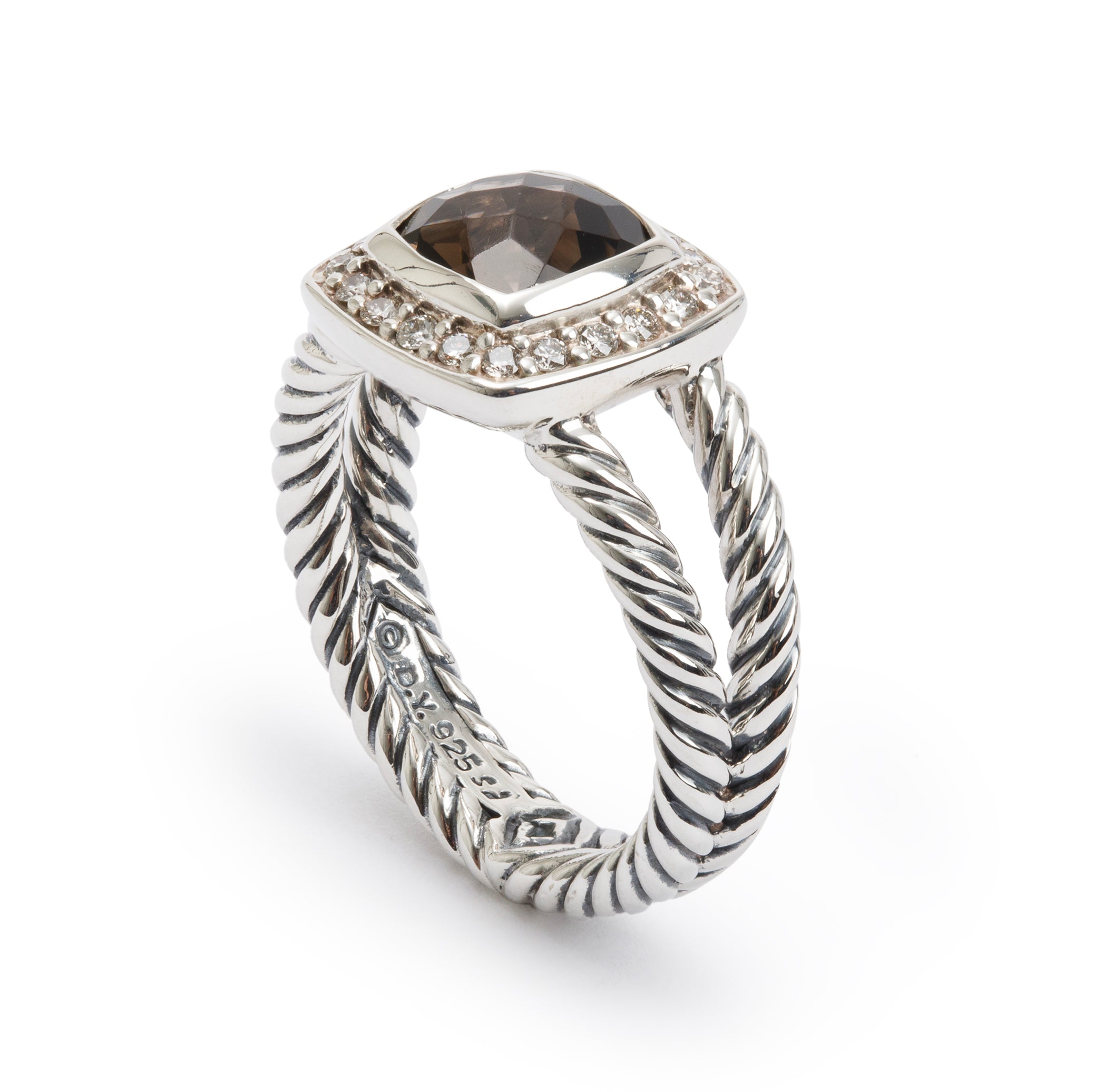 David Yurman Sterling Silver Smoky Quartz & Diamond Petite Albion Ring, Size 6.25