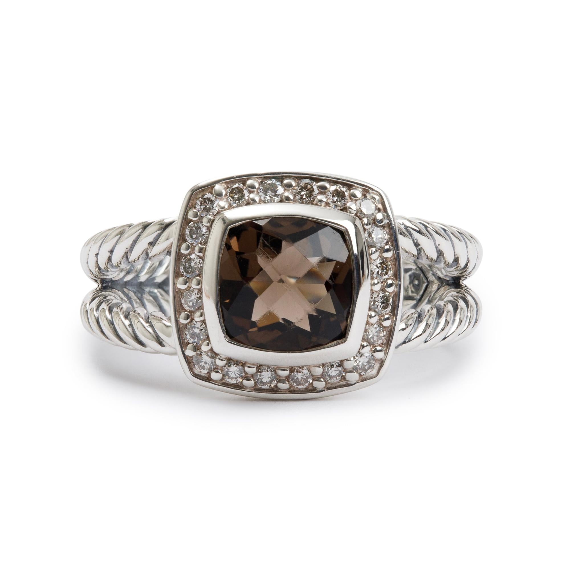 David Yurman Sterling Silver Smoky Quartz & Diamond Petite Albion Ring, Size 6.25