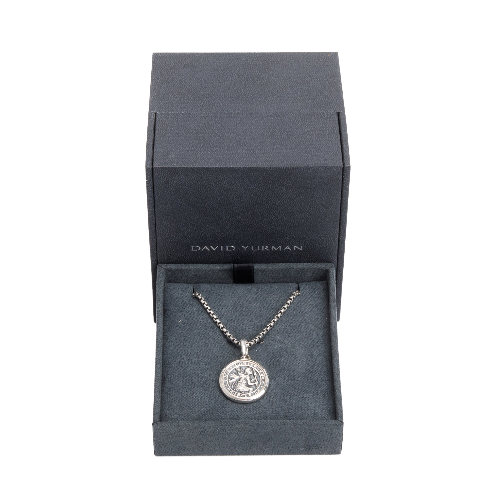 David Yurman Sterling Silver St. Christopher Amulet Pendant Necklace w/ Box