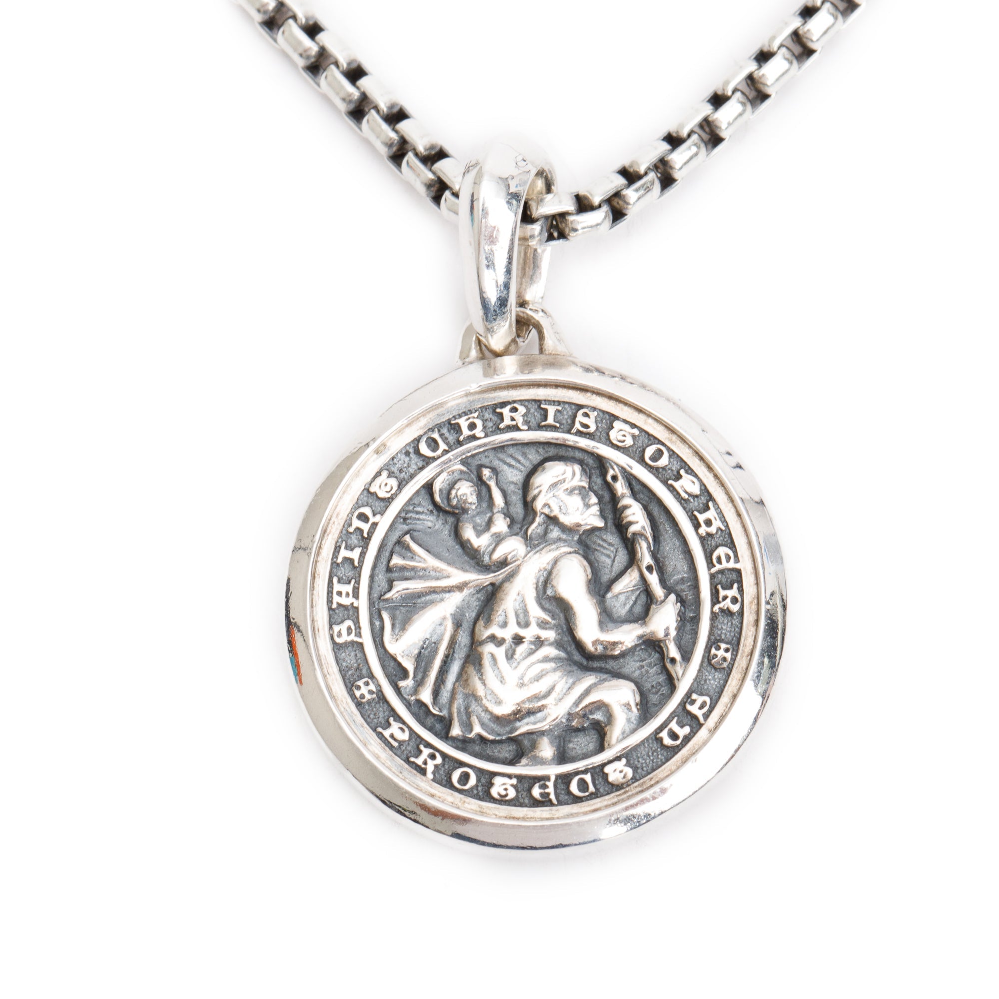David Yurman Sterling Silver St. Christopher Amulet Pendant Necklace w/ Box
