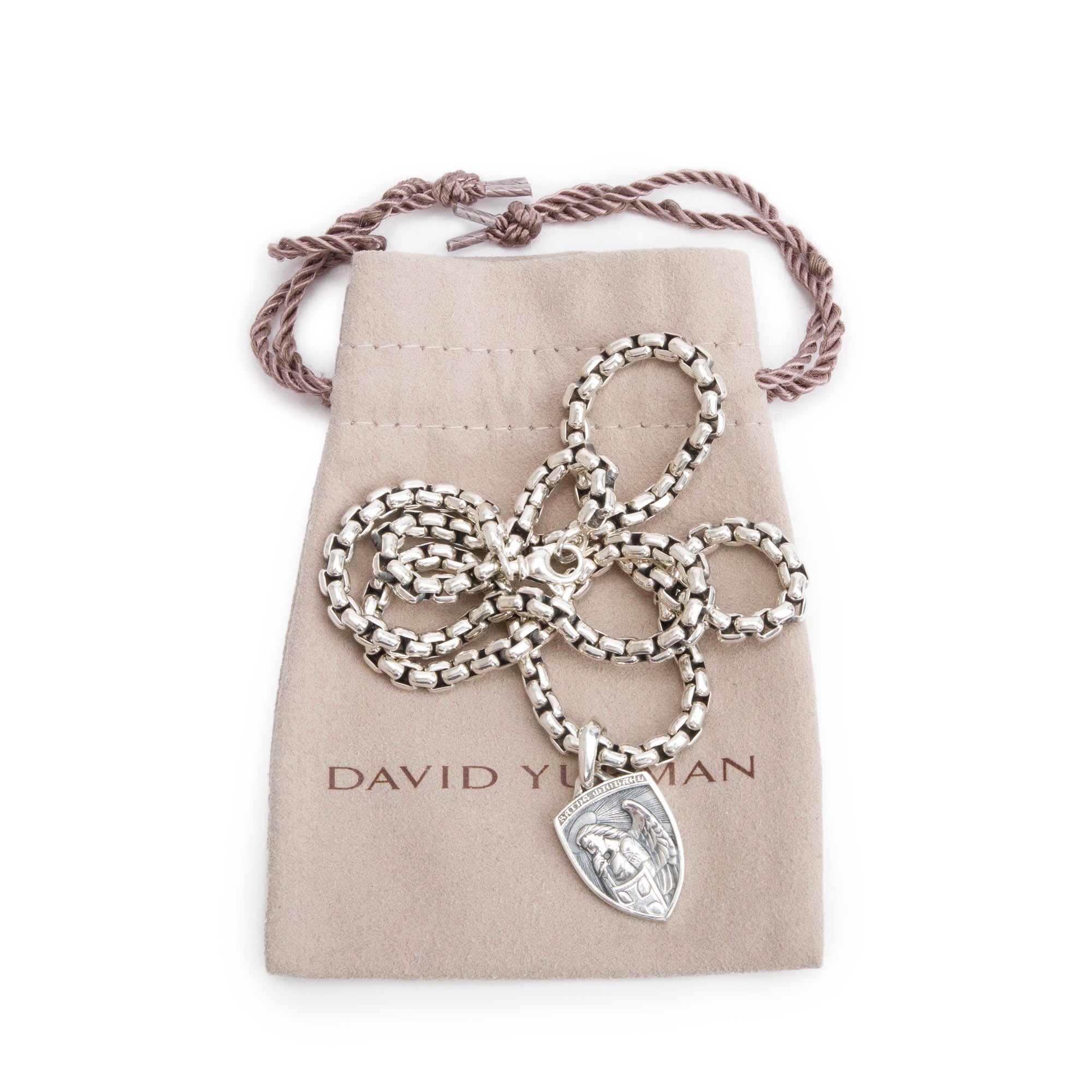 David Yurman Sterling Silver St. Michael Amulet On 4.8 MM Box Chain Necklace