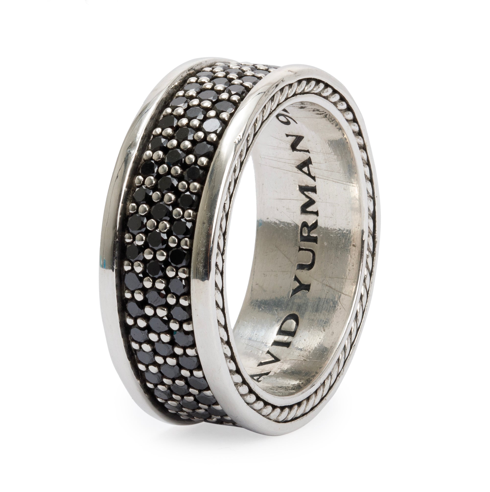 David Yurman Sterling Silver Streamline Three-Row Black Diamond Band Ring