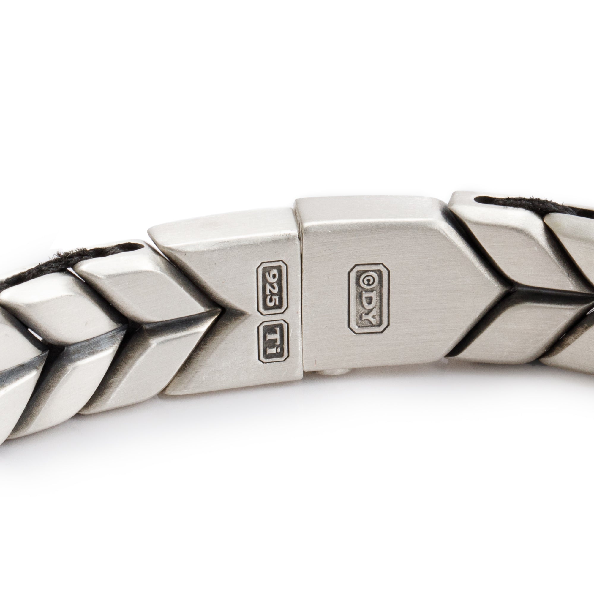 David Yurman Sterling Silver, Titanium & Black Cord Chevron Woven Cable Bracelet, 12 MM