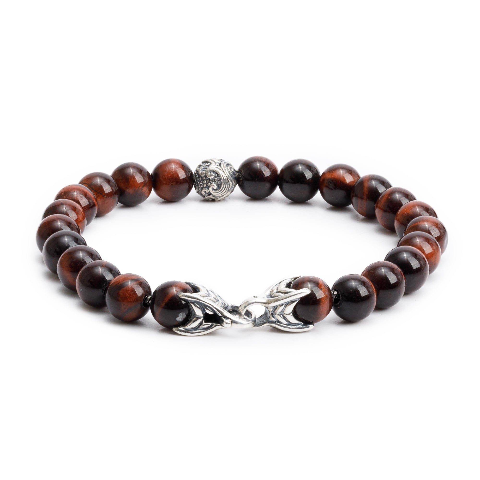 David Yurman Sterling Silver Waves Red Tiger's Eye 8 MM Bead Bracelet