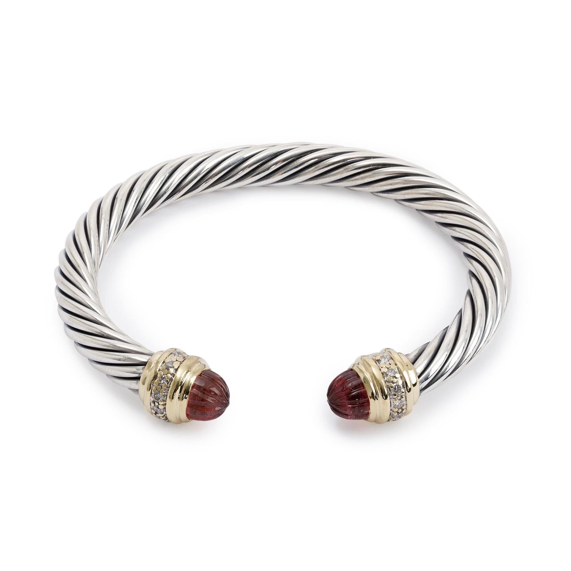 David Yurman Two-Tone 7 MM Cable Classics Bracelet with Pink Tourmaline & Diamonds