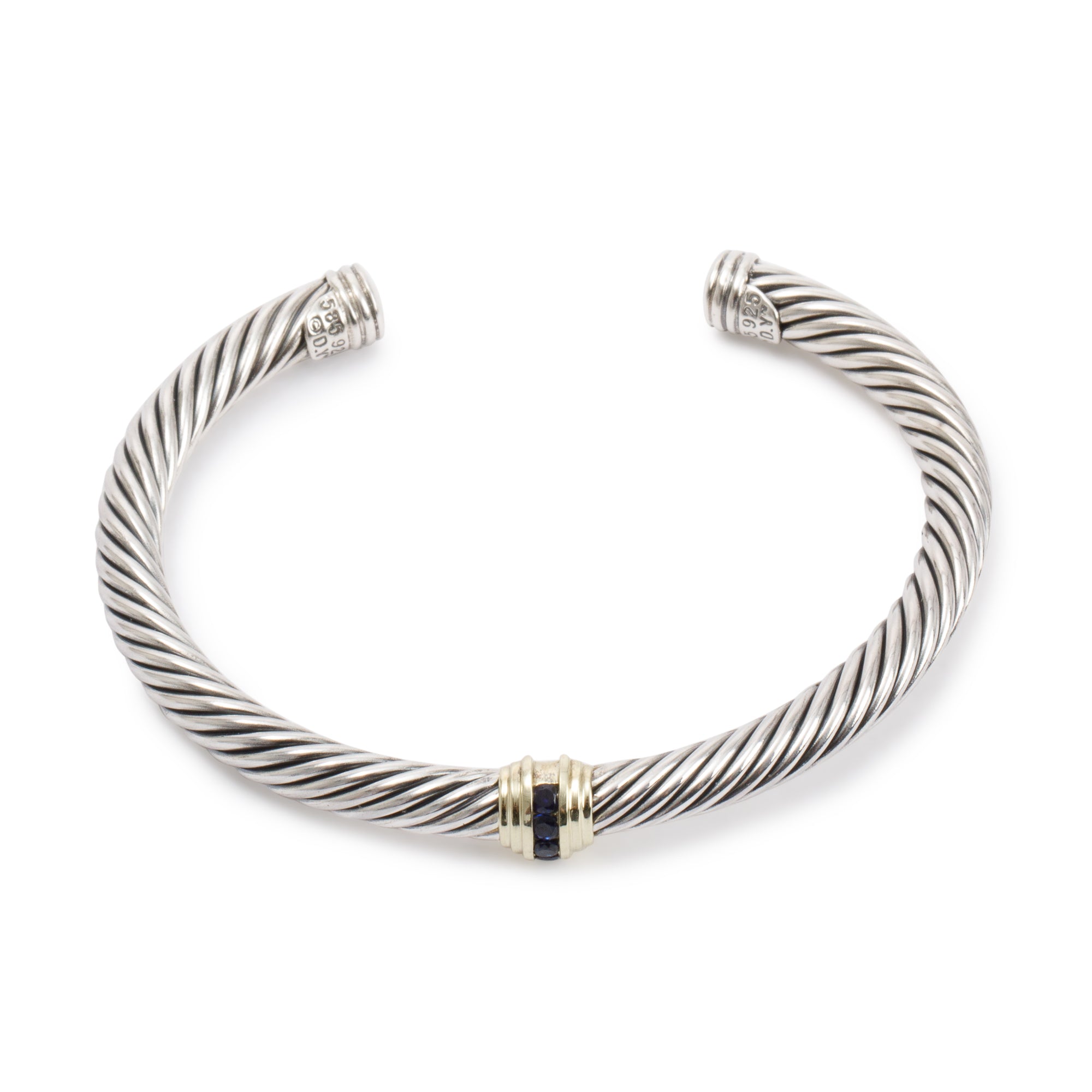 David Yurman Two-Tone Cable Classics Center Station Bracelet with Blue Sapphires