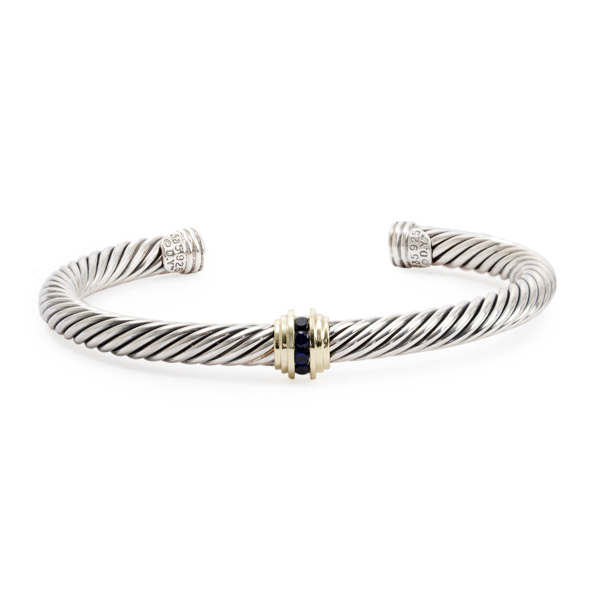 David Yurman Two-Tone Cable Classics Center Station Bracelet with Blue Sapphires