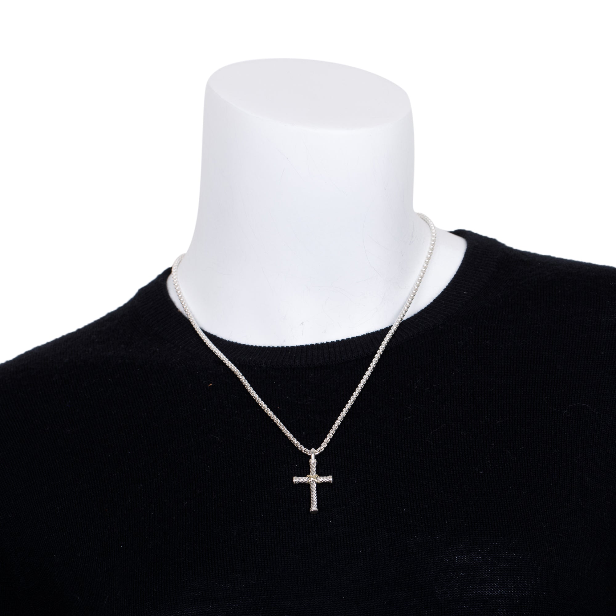 David Yurman Two-Tone Cable Cross Pendant Necklace