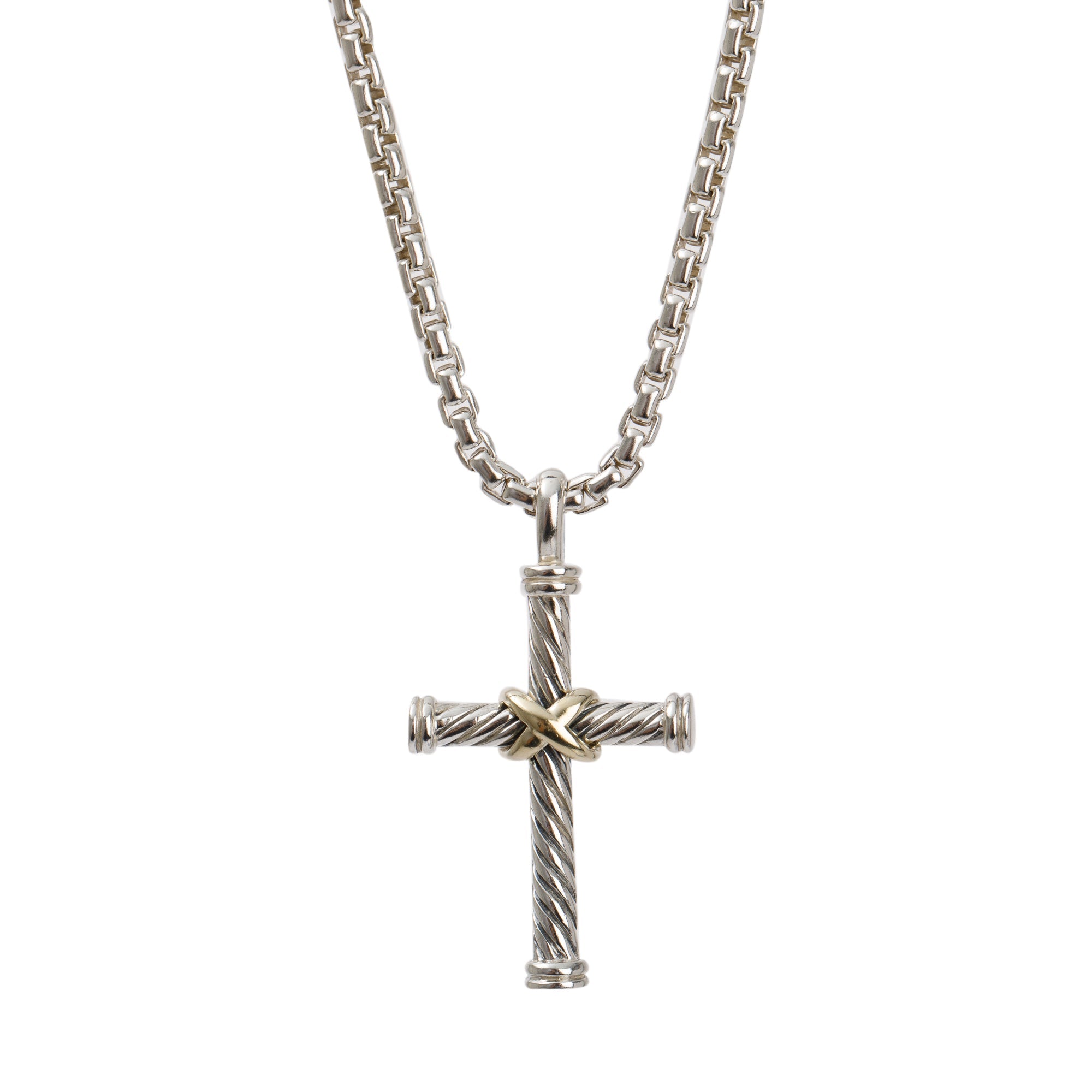 David Yurman Two-Tone Cable Cross Pendant Necklace