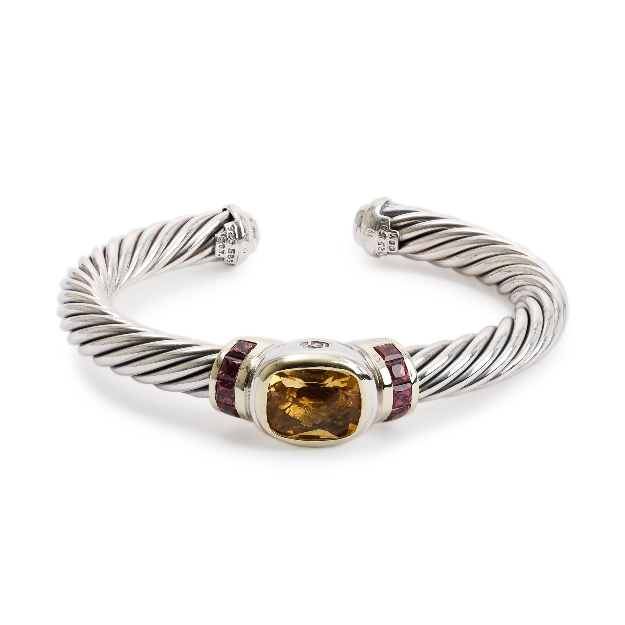 David Yurman Two-Tone Citrine & Garnet Cable Cuff