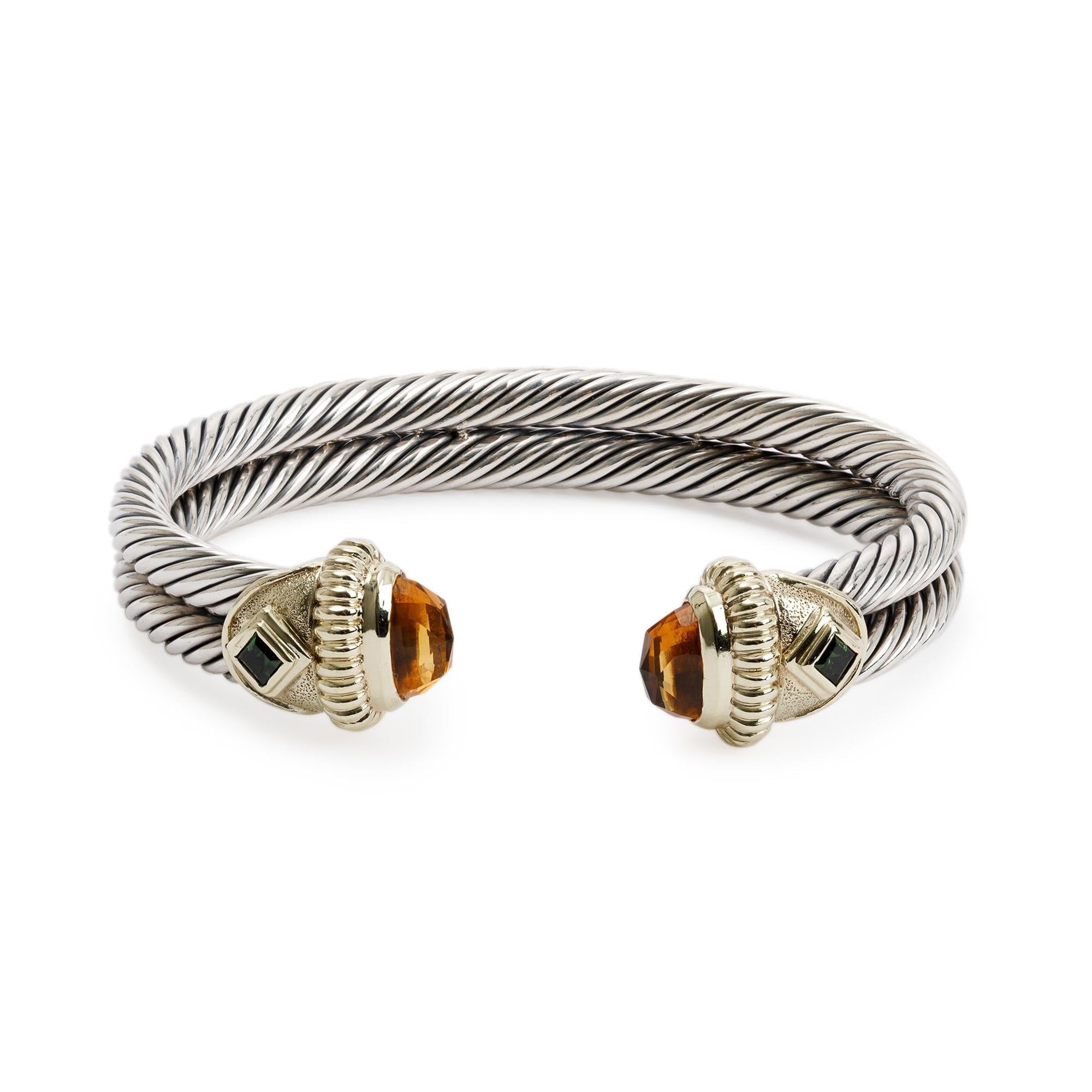 David Yurman Two-Tone Citrine & Peridot Double Cable Cuff Bracelet