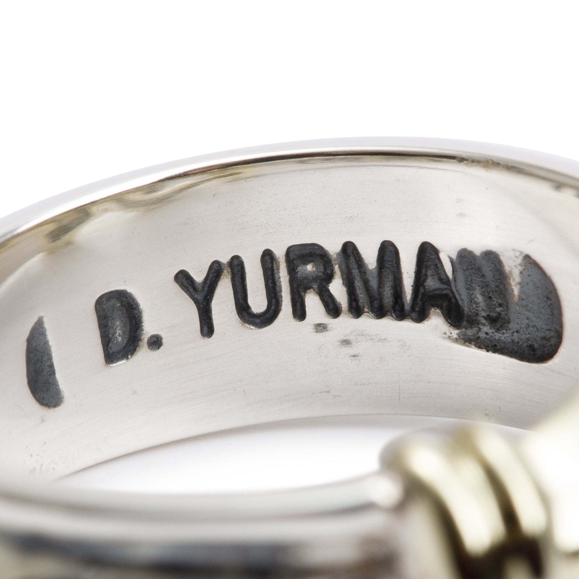 David Yurman Vintage Sterling Silver & 14k Yellow Gold Buckle Ring, Size 6