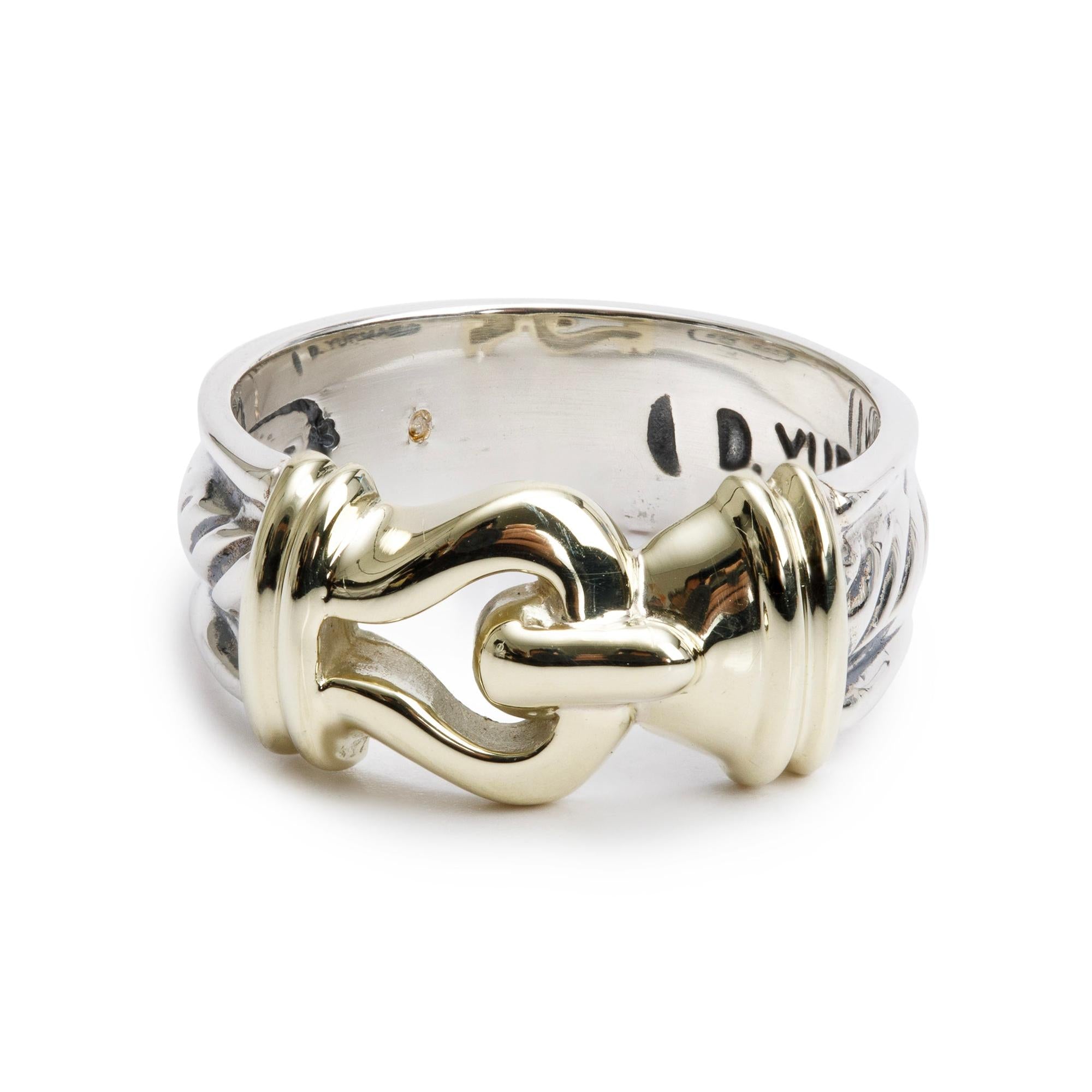 David Yurman Vintage Sterling Silver & 14k Yellow Gold Buckle Ring, Size 6