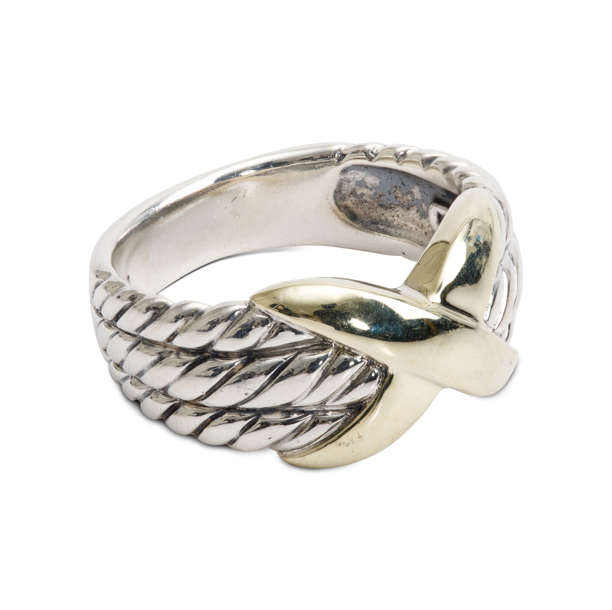David Yurman Vintage Sterling Silver & 14k Yellow Signature X Cable Ring, Size 7